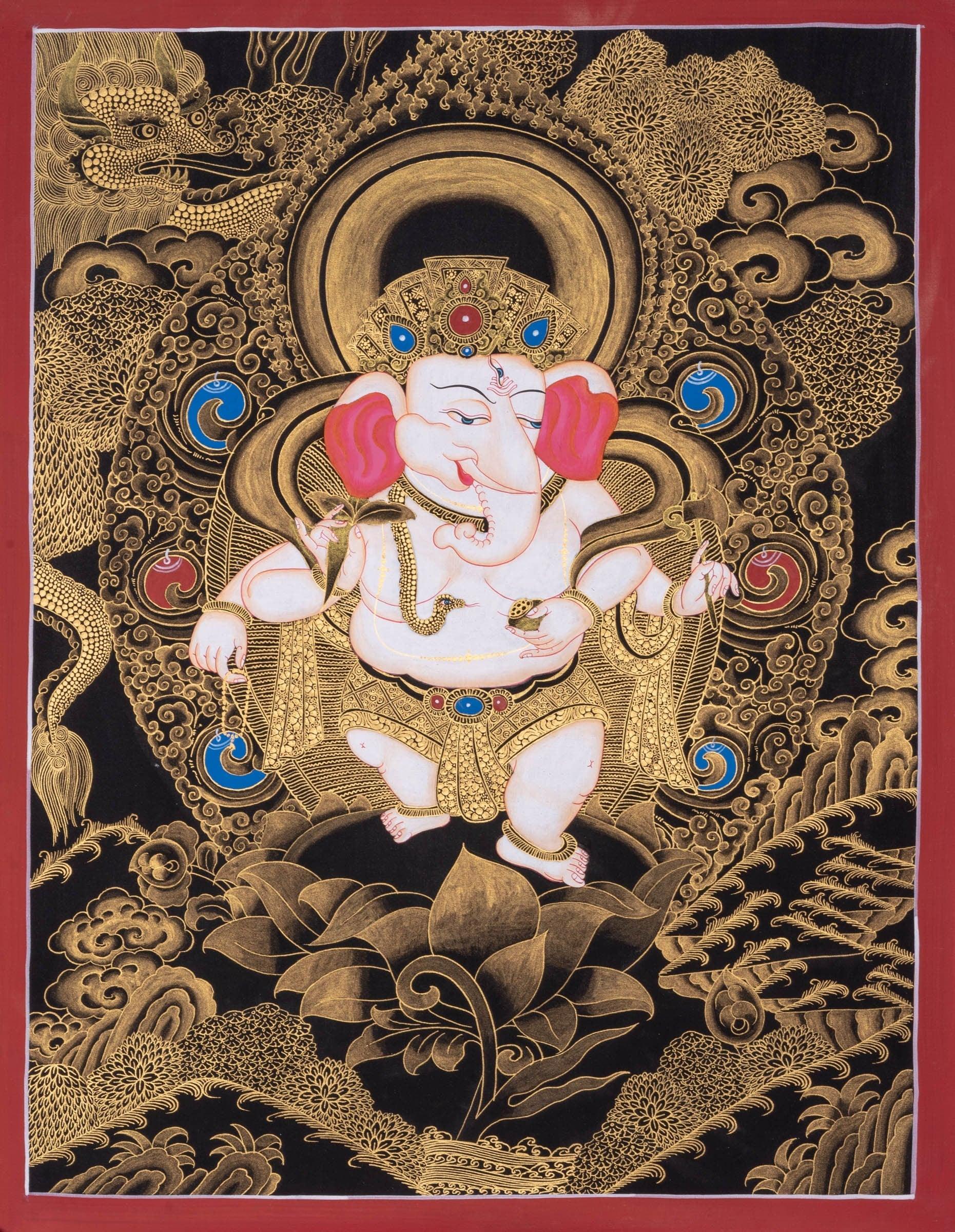 Handmade Shri Ganesh Thangka Painting