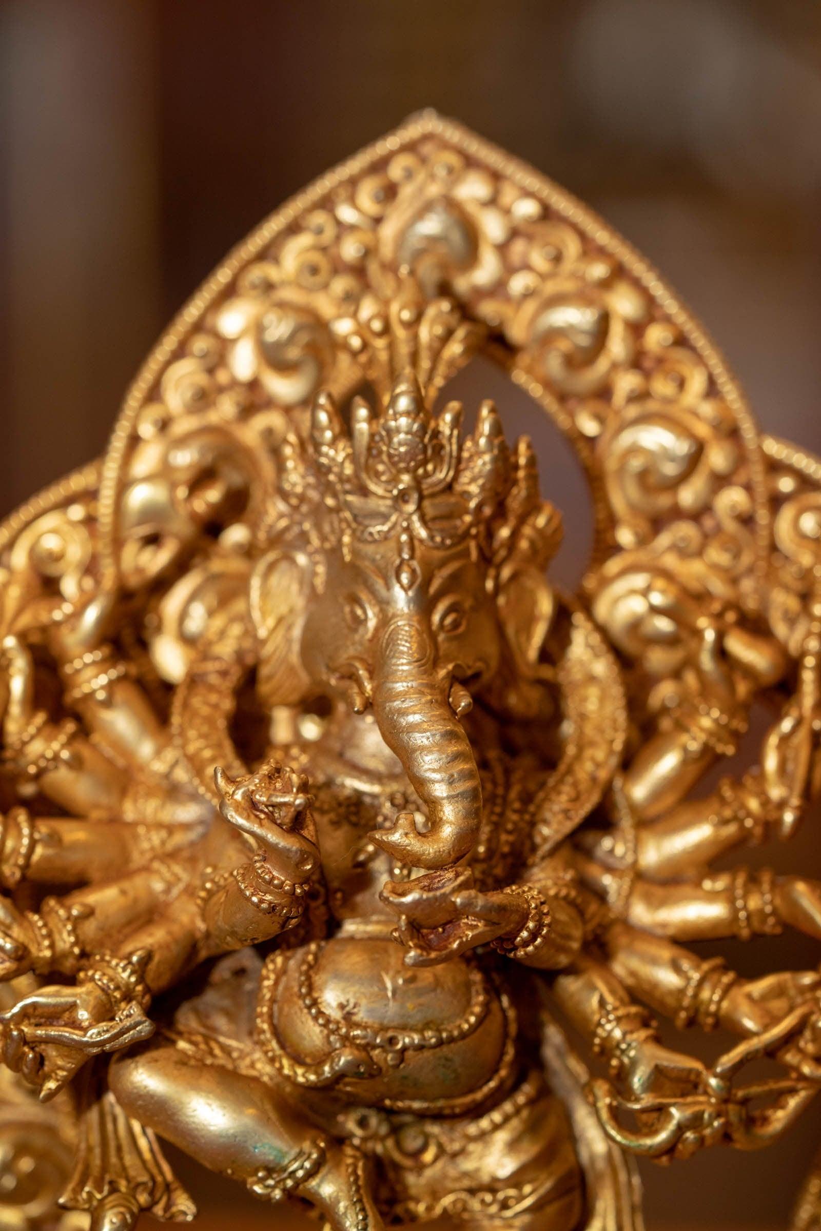 10 hand Ganesh handmade statue of High quality bronze with gold plated