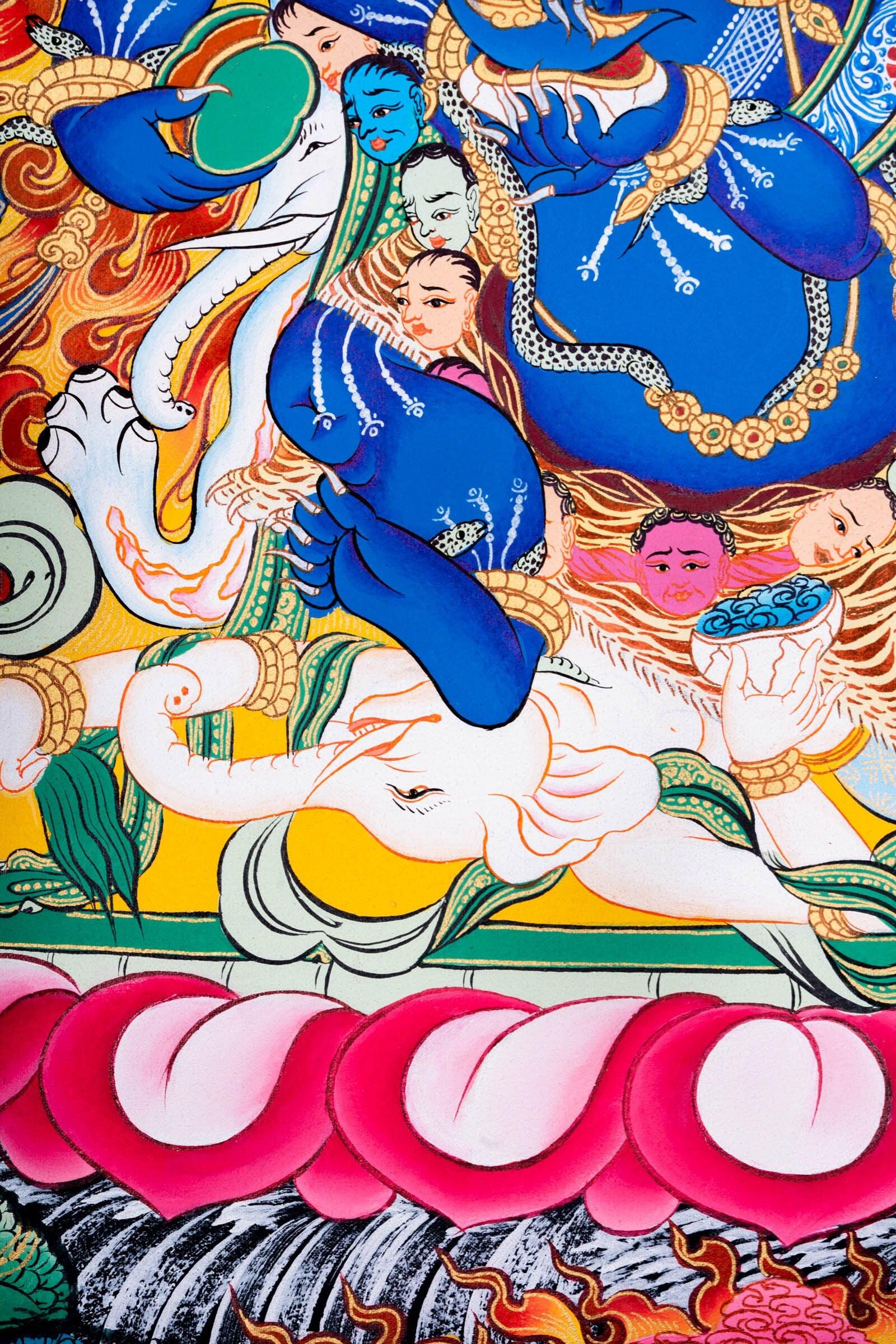 Thangka painting of Mahakala wrathful form of Avalokiteshvara in Tibetan Buddhism