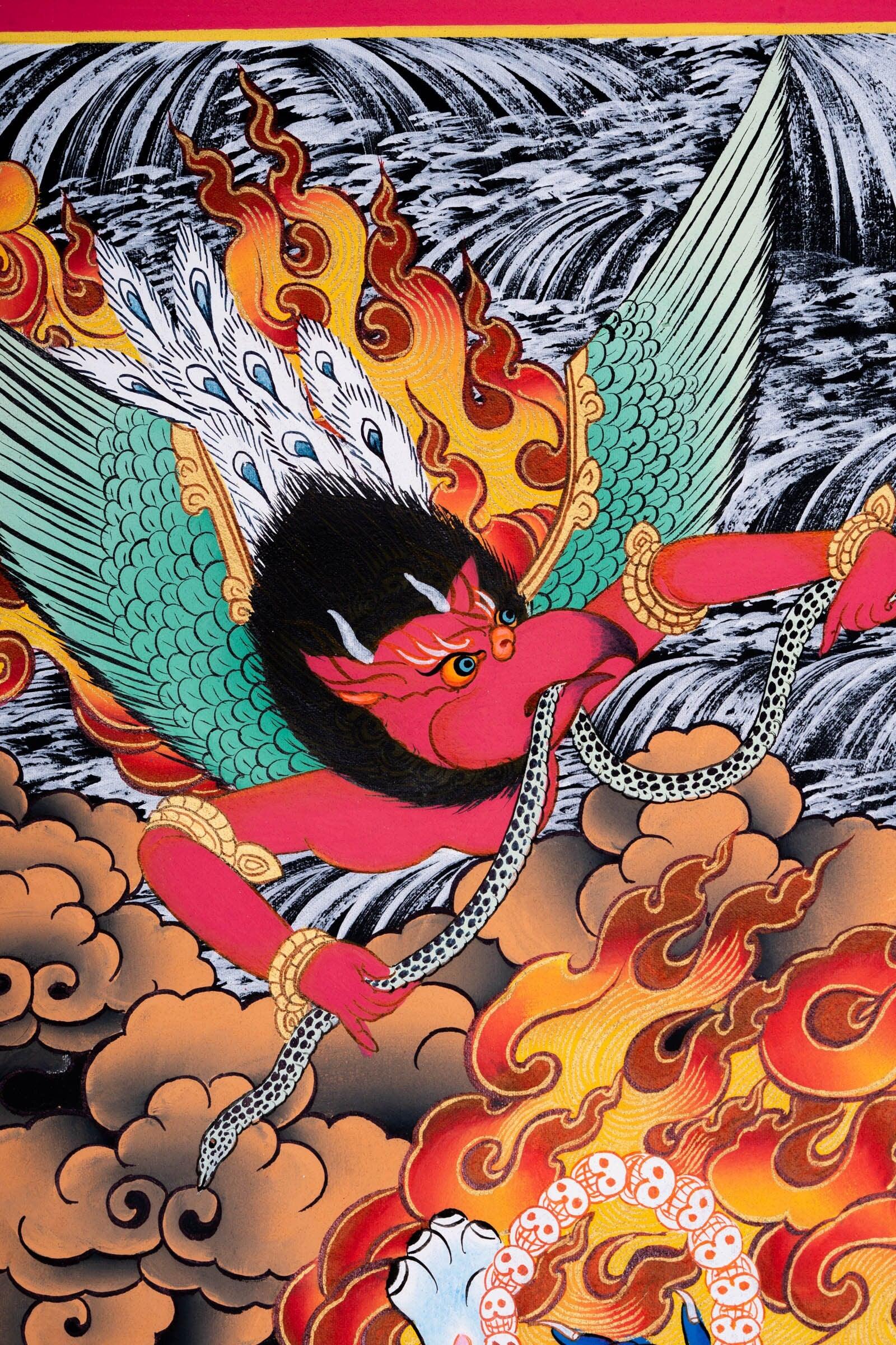 Thangka painting of Mahakala wrathful form of Avalokiteshvara in Tibetan Buddhism