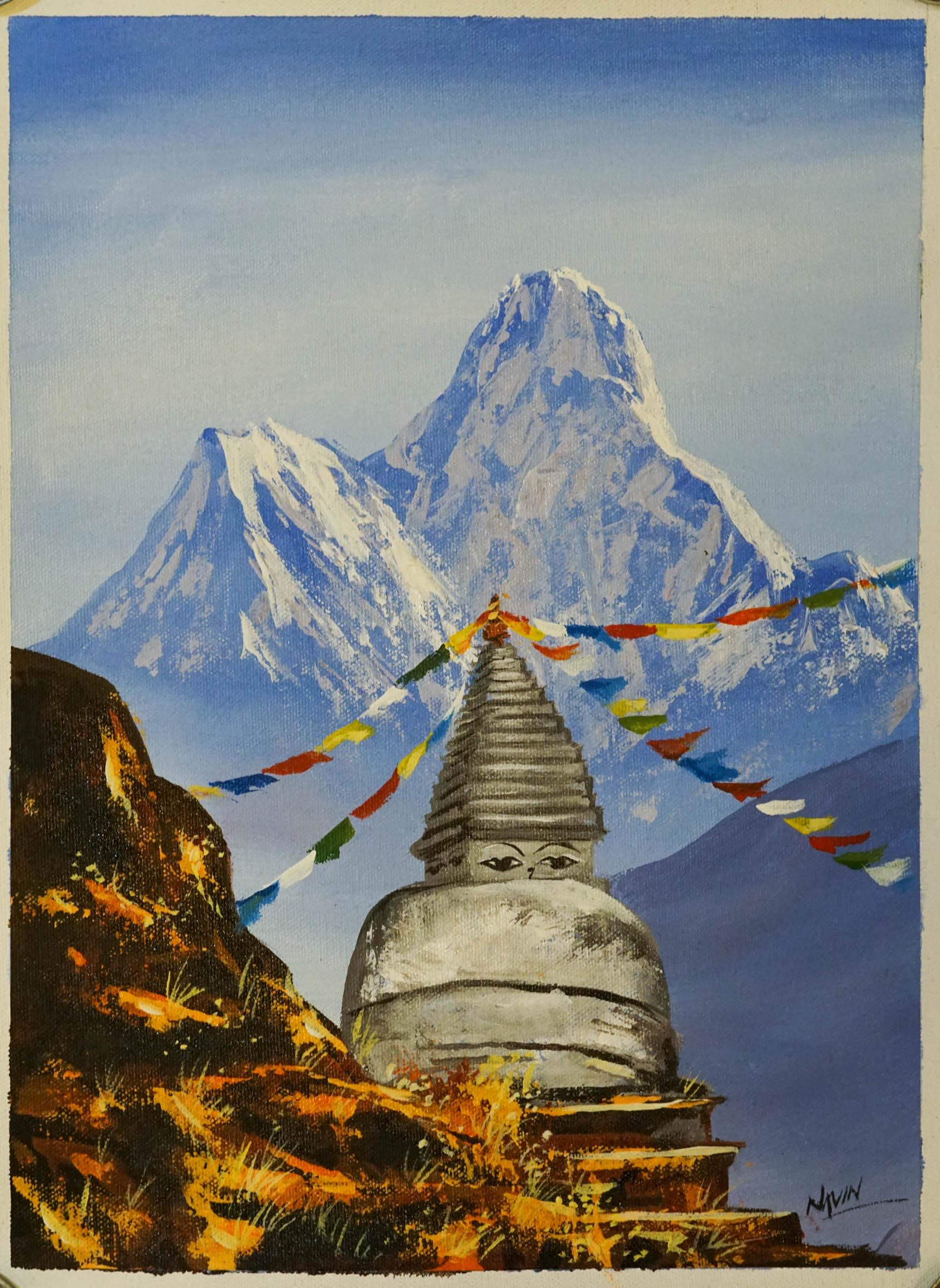 Tenzin Norgay Stupa Landscape painting with Himalayas range - Himalayas Shop