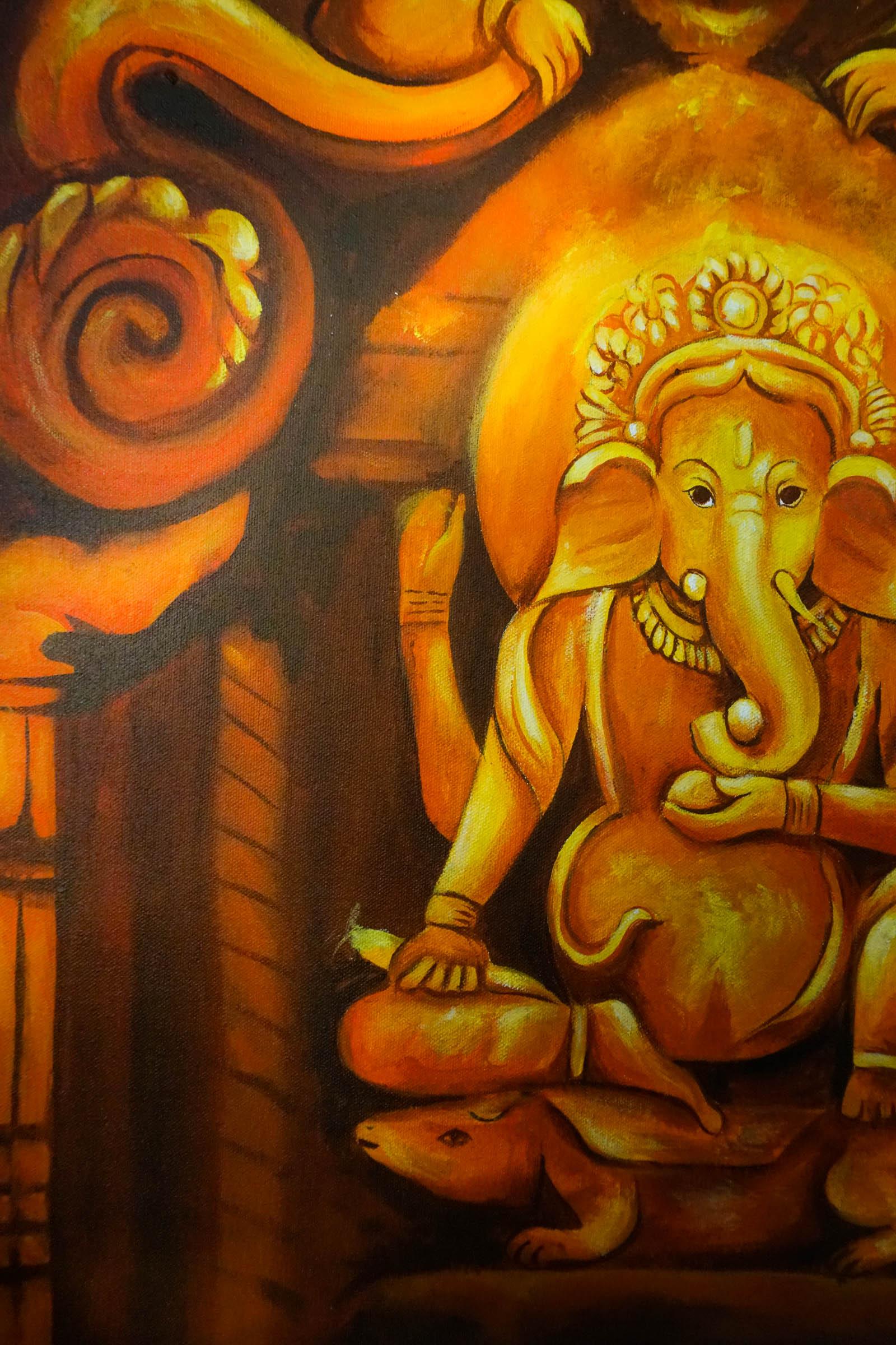 Oil painting of Lord Ganesh - Himalayas Shop