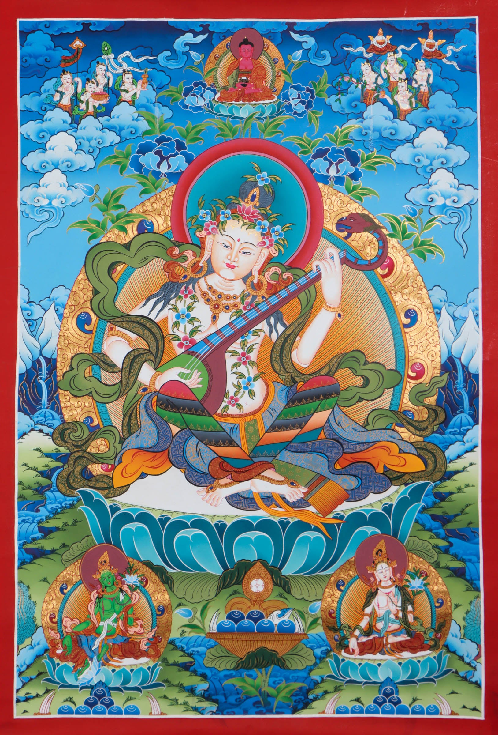 Saraswati Thangka Painting - Handpainted Thangka Art - Himalayas Shop