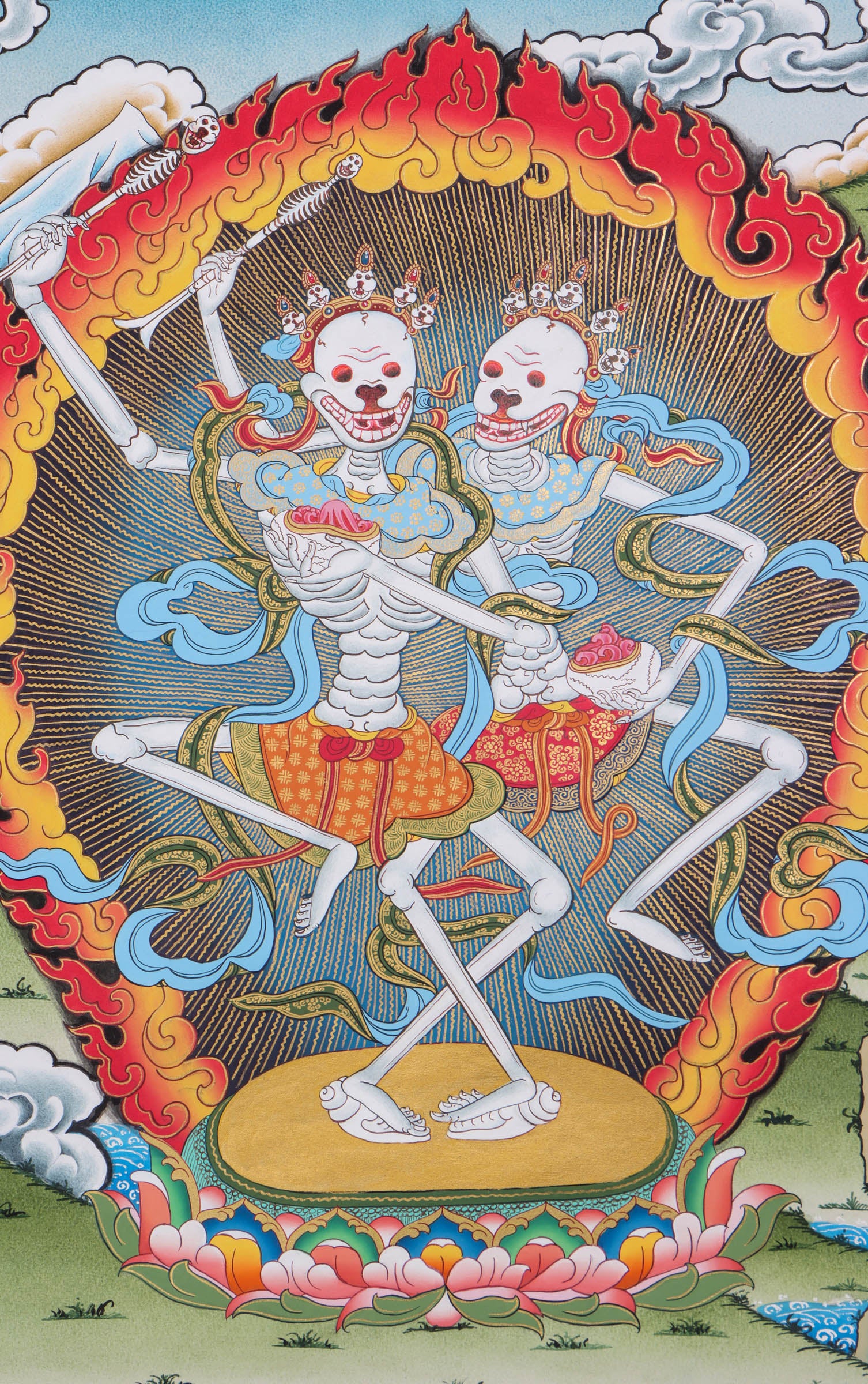 Citipati Thangka Art - Best handpainted skeleton dance thangka - Himalyas Shop