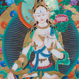 White Tara (Female Bodhisattva) Handpainted Thangka Painting - Himalayas Shop