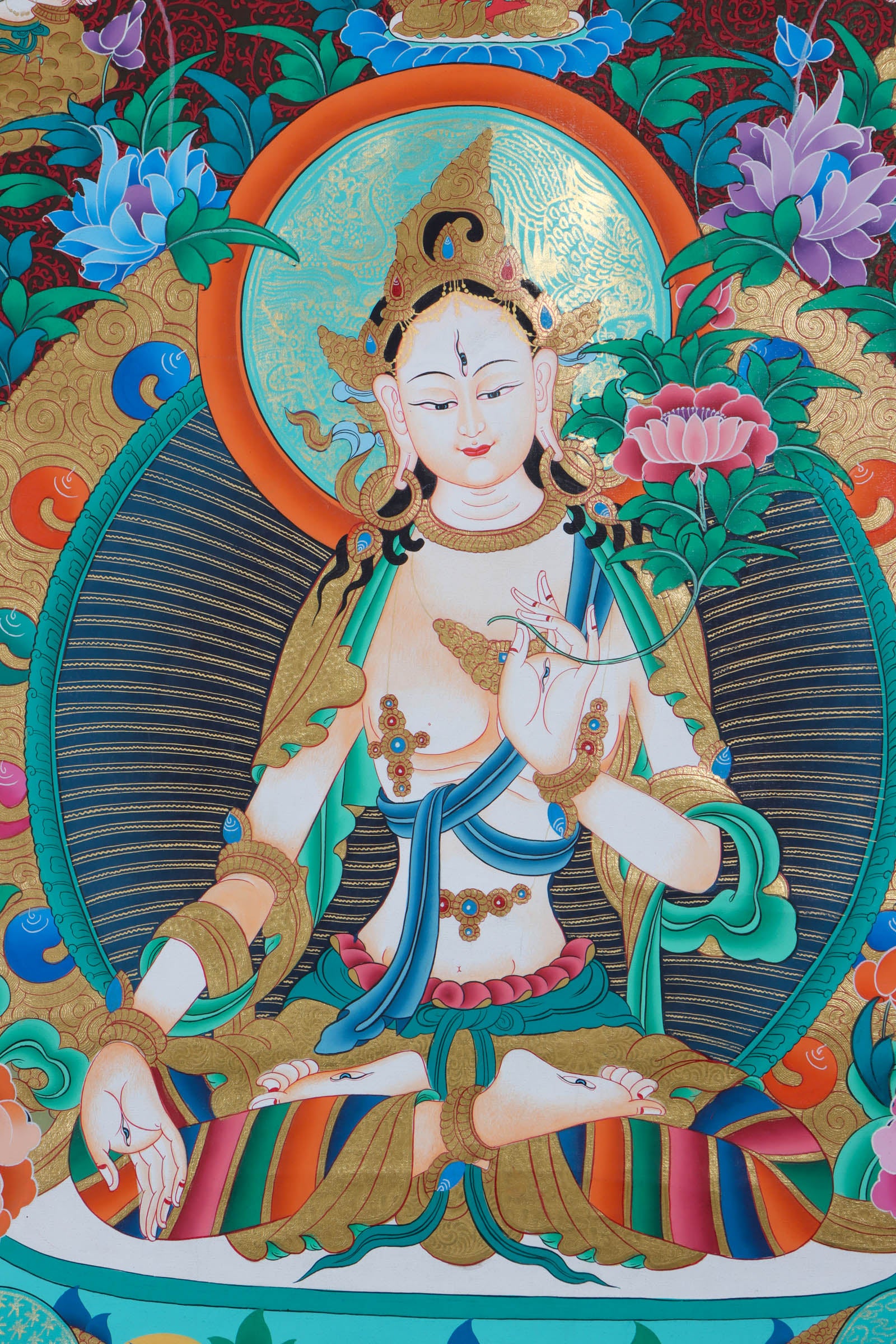 White Tara (Female Bodhisattva) Handpainted Thangka Painting - Himalayas Shop