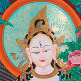 White Tara (Female Bodhisattva) Handpainted Thangka Painting - Himalayas Shop