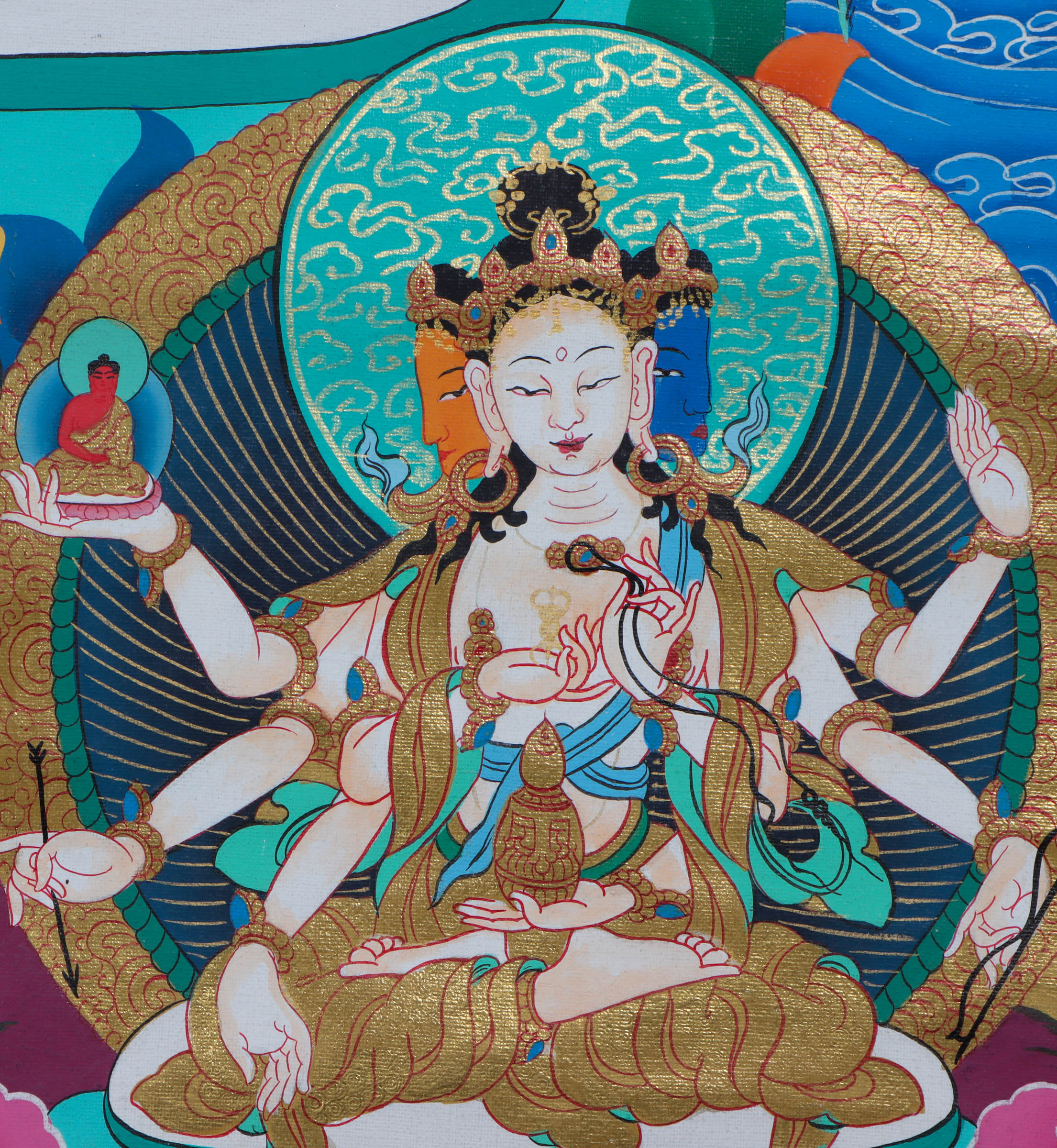White Tara (Female Bodhisattva) Handpainted Thangka Painting - Himalayas Shop