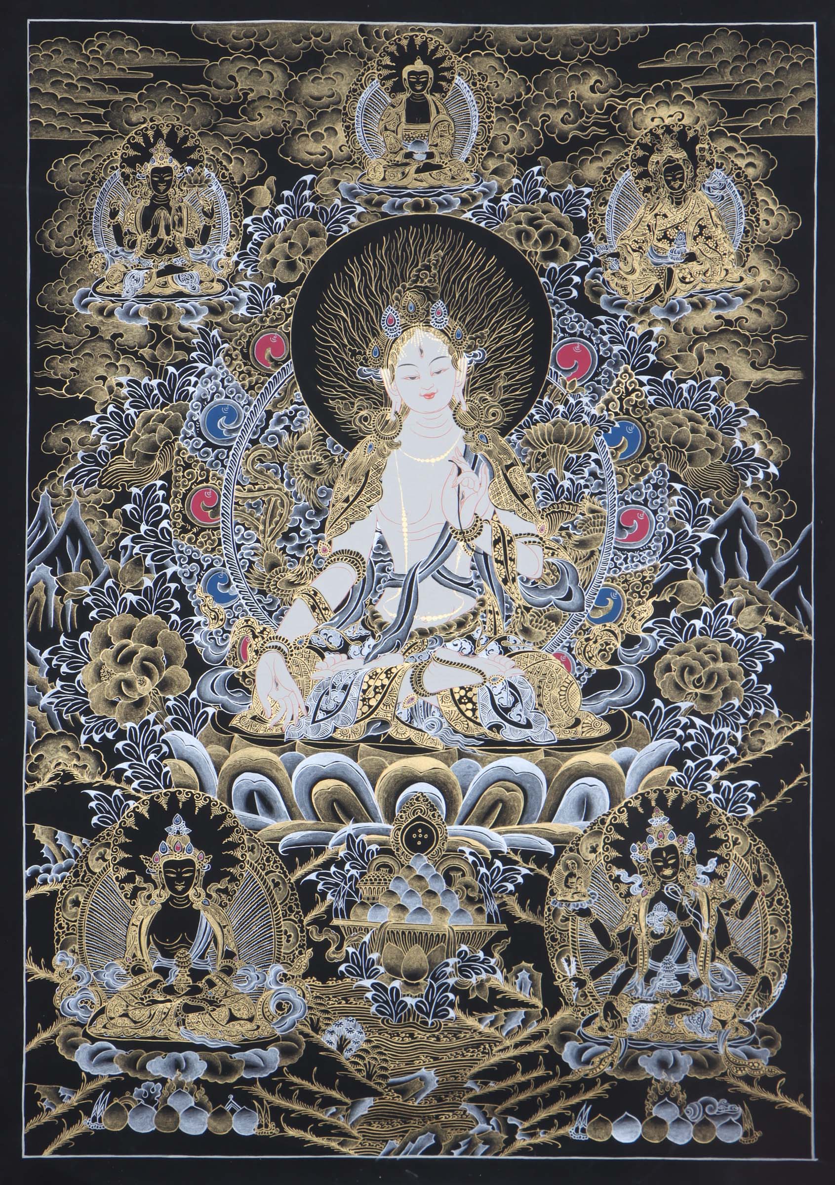 Seven Eyes Bodhisattva - White Tara thangka painting - Himalayas Shop