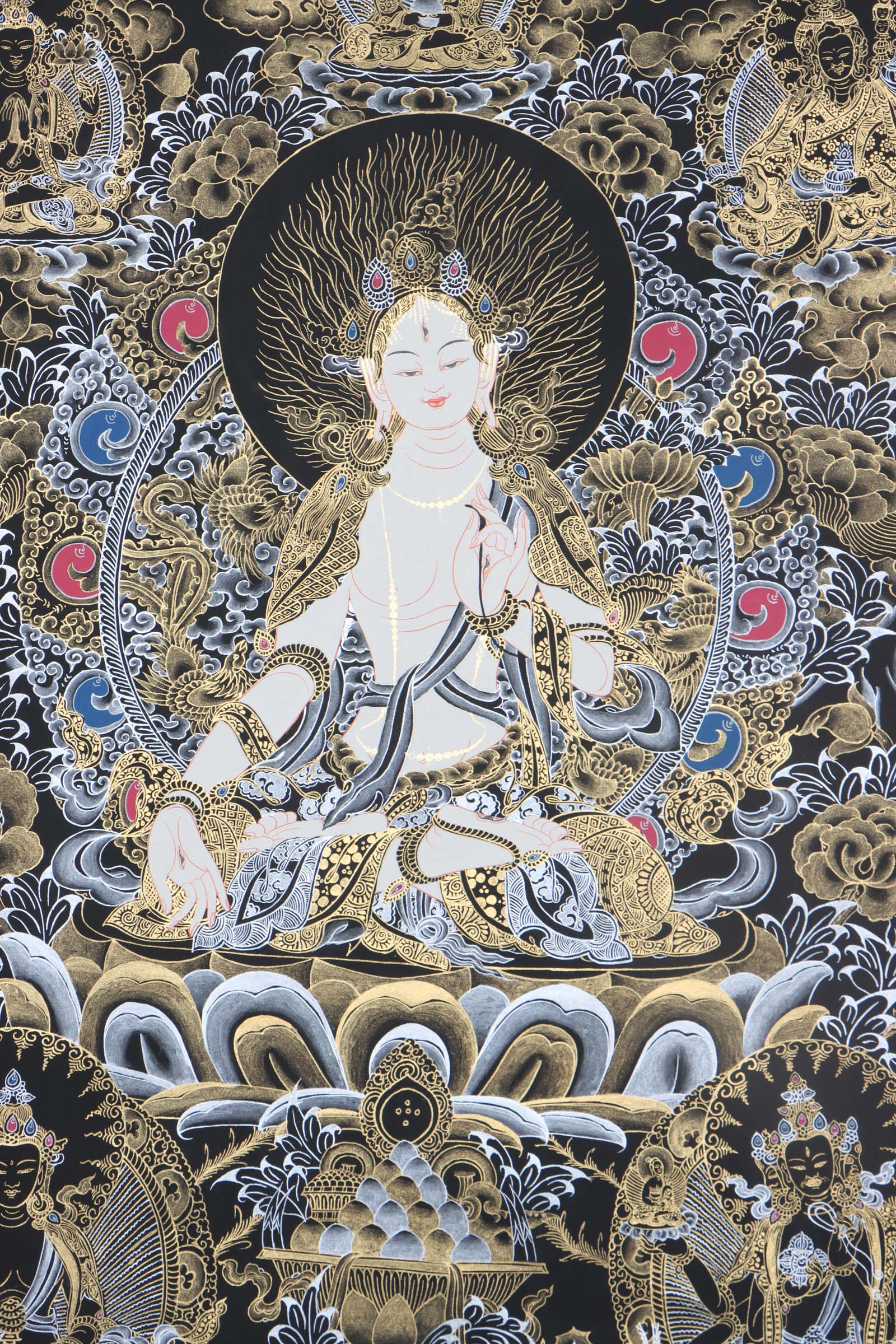 Seven Eyes Bodhisattva - White Tara thangka painting - Himalayas Shop