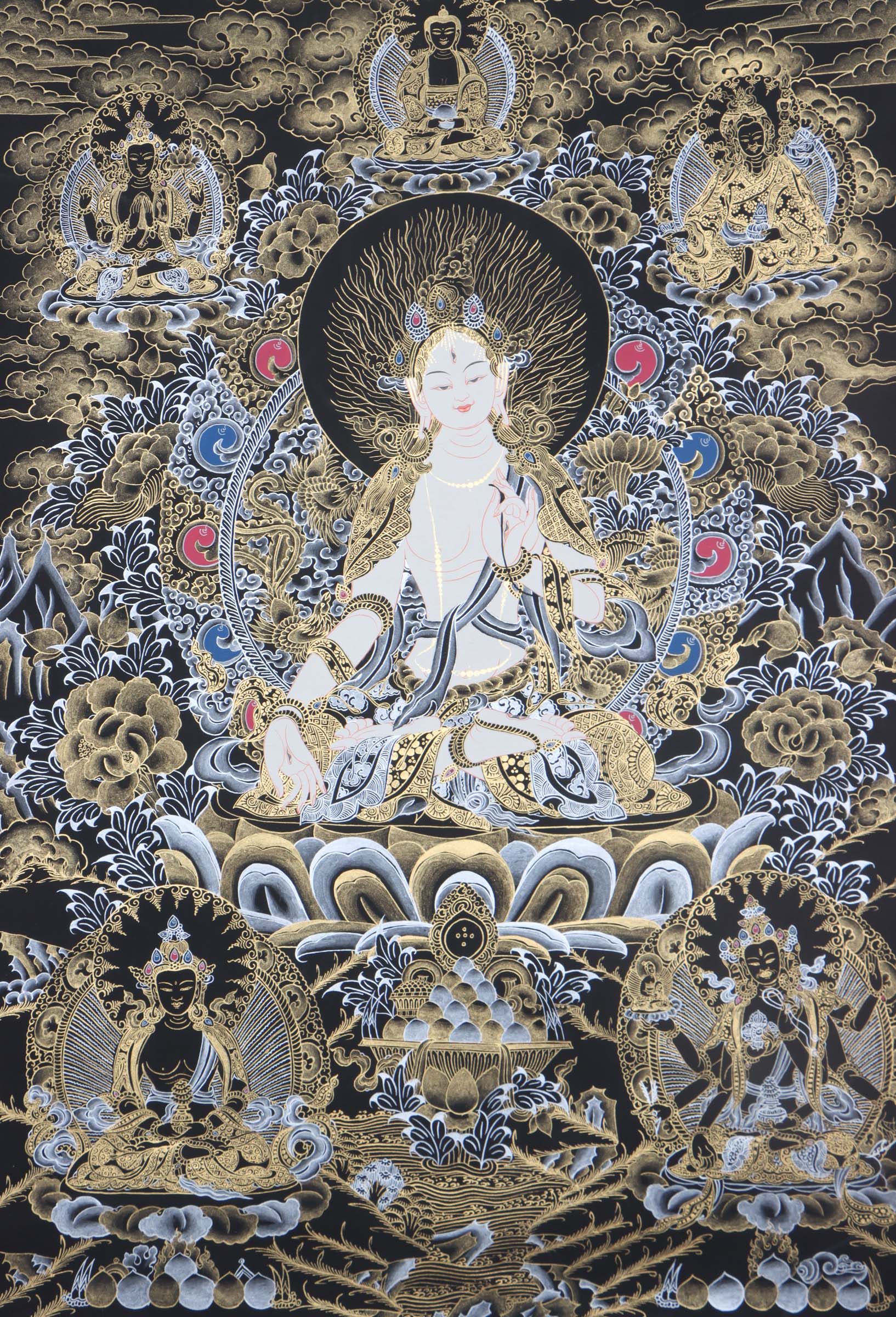 Seven Eyes Bodhisattva - White Tara thangka painting - Himalayas Shop