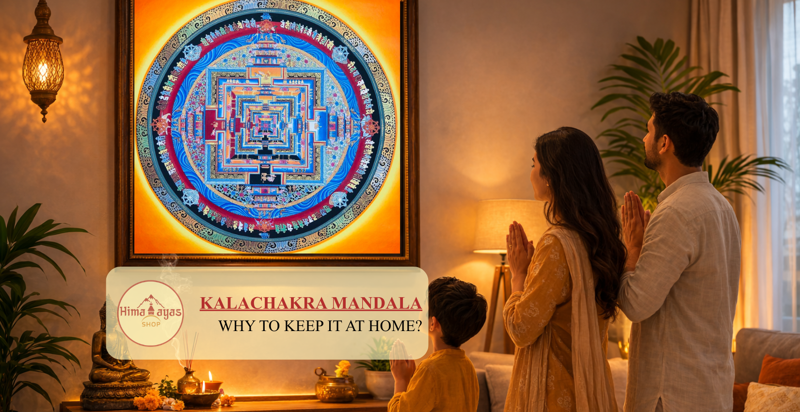 Hanging a kalchakra mandala thangka painting at home for family