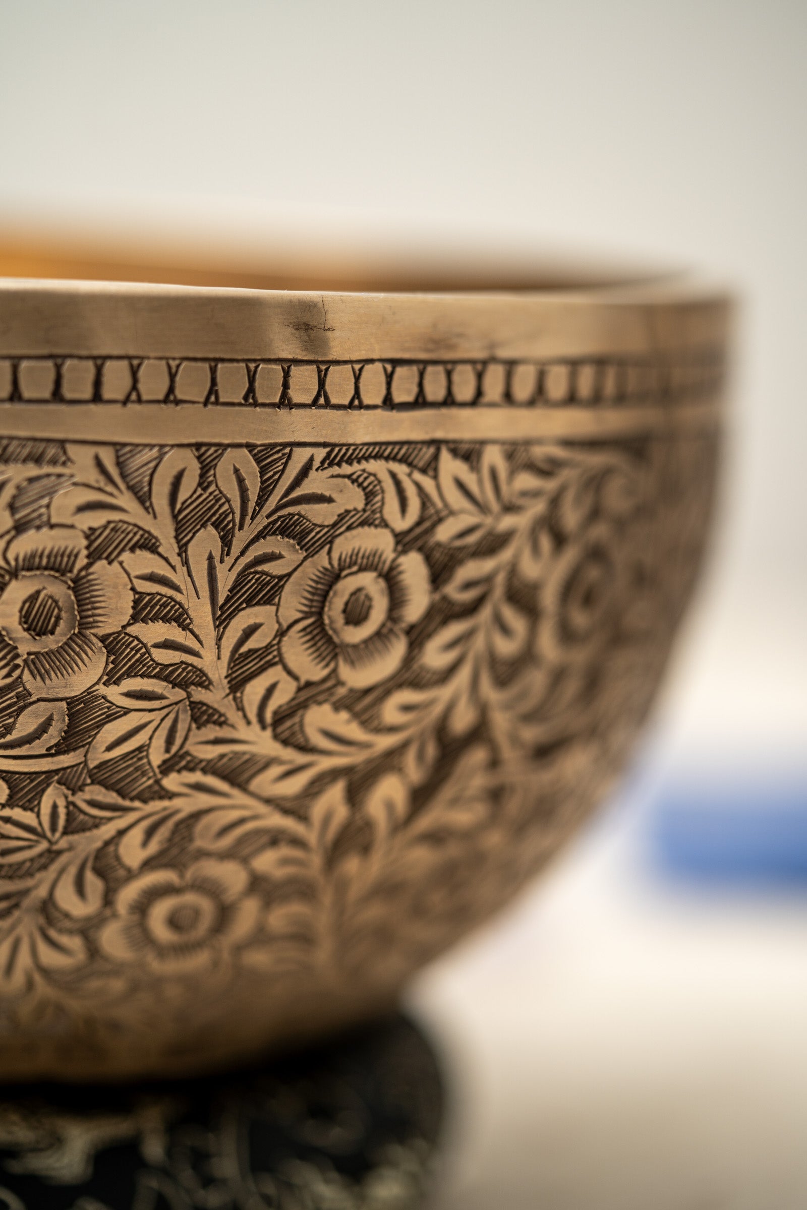 Floral Carved Singing Bowl  - Tibetan Sound Healing Bowl