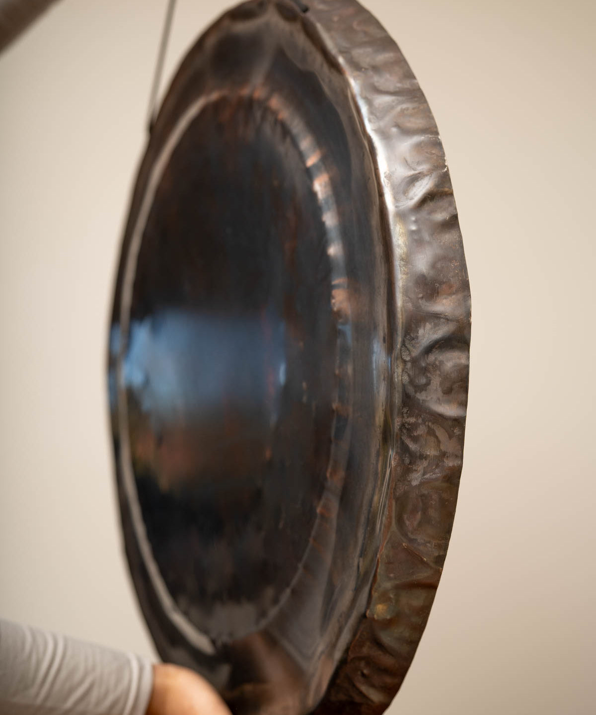 Rustic Black Gong for sound healing.