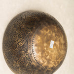 Handmade Himalayan lotus singing bowl carved design tuned to F3 and C5 for throat chakra sound healing