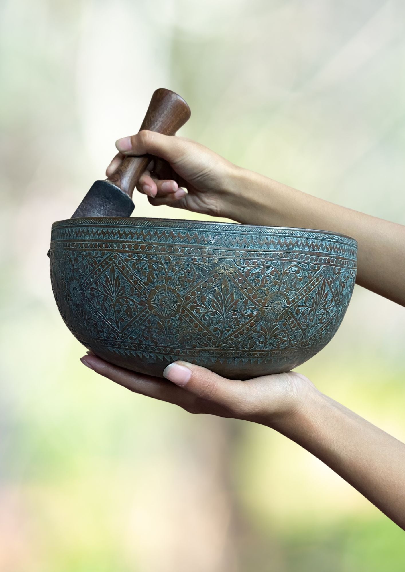 Jambati Bowl - Antique Bowl with deep carving work for sound healing