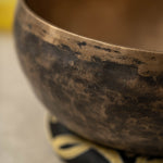 Handmade KOPRE BOWL Himalayan singing bowl from Nepal with G3 Throat Chakra fundamental note and C5 Root Chakra overtone for meditation and sound healing.