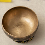 Handmade KOPRE BOWL Himalayan singing bowl from Nepal with G3 Throat Chakra fundamental note and C5 Root Chakra overtone for meditation and sound healing.
