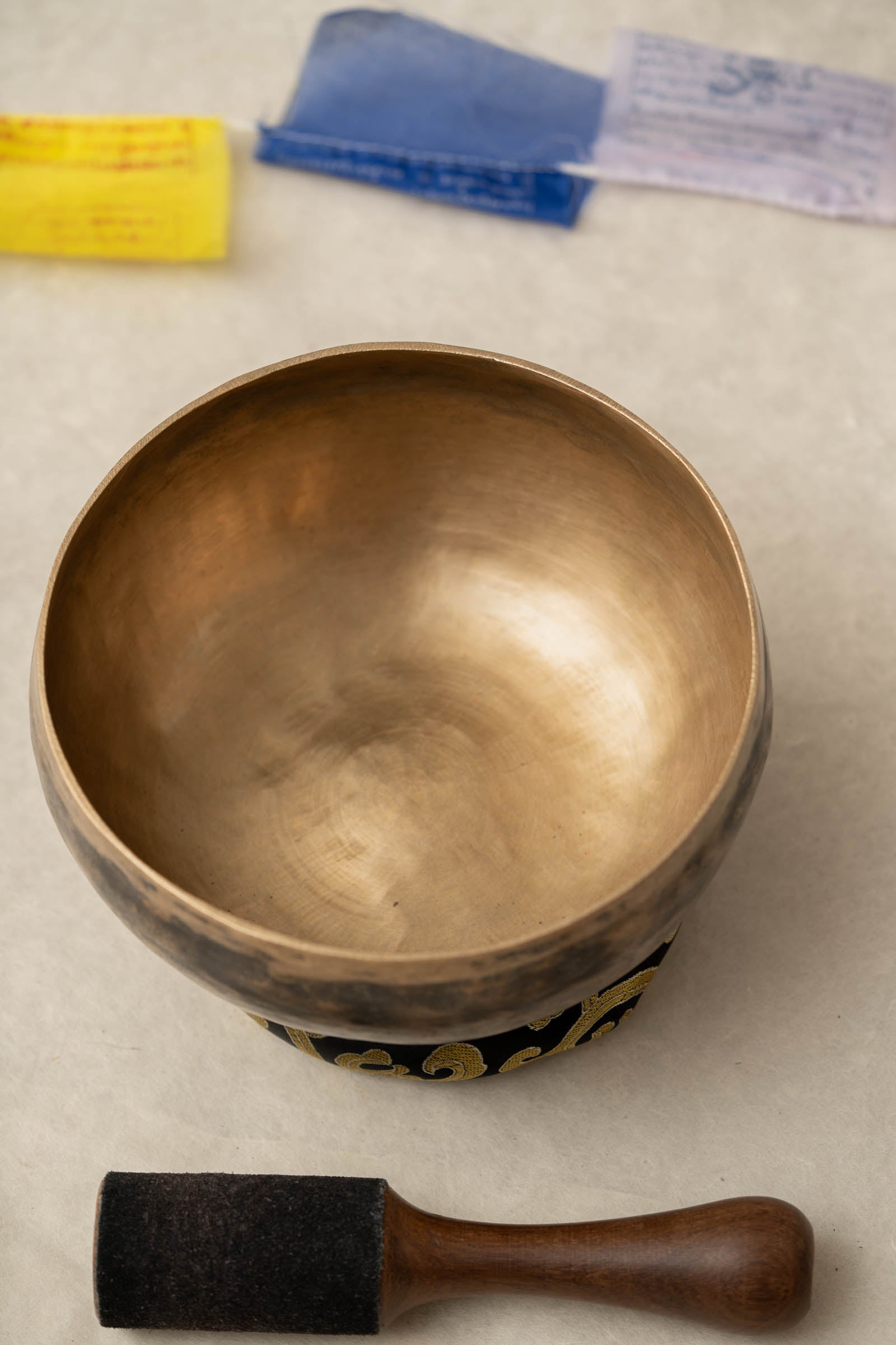 Handmade KOPRE BOWL Himalayan singing bowl from Nepal with G3 Throat Chakra fundamental note and C5 Root Chakra overtone for meditation and sound healing.
