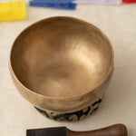 Handmade KOPRE BOWL with D3 Sacral Chakra fundamental note and G4 Throat Chakra overtone for meditation, sound healing, and yoga.