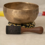 Handmade KOPRE BOWL with D3 Sacral Chakra fundamental note and G4 Throat Chakra overtone for meditation, sound healing, and yoga.