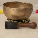 Handmade KOPRE BOWL with D3 Sacral Chakra fundamental note and G4 Throat Chakra overtone for meditation, sound healing, and yoga.