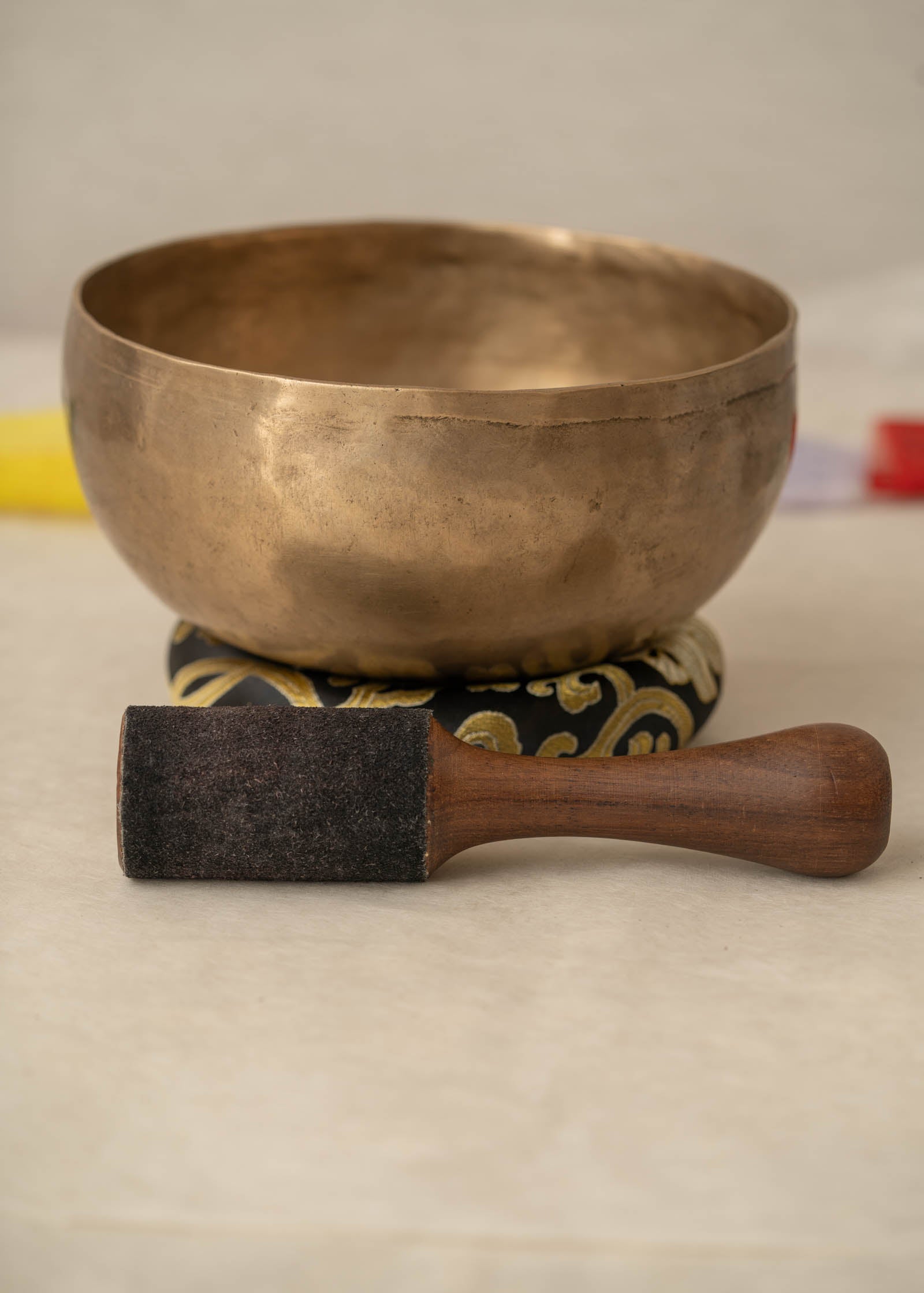 Handmade KOPRE BOWL with D3 Sacral Chakra fundamental note and G4 Throat Chakra overtone for meditation, sound healing, and yoga.