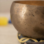 Handmade Kopre Bowl with C3 Root Chakra fundamental note and G4 Throat Chakra overtone for meditation, sound healing, and yoga.