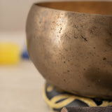 Handmade Kopre Bowl with C3 Root Chakra fundamental note and G4 Throat Chakra overtone for meditation, sound healing, and yoga.