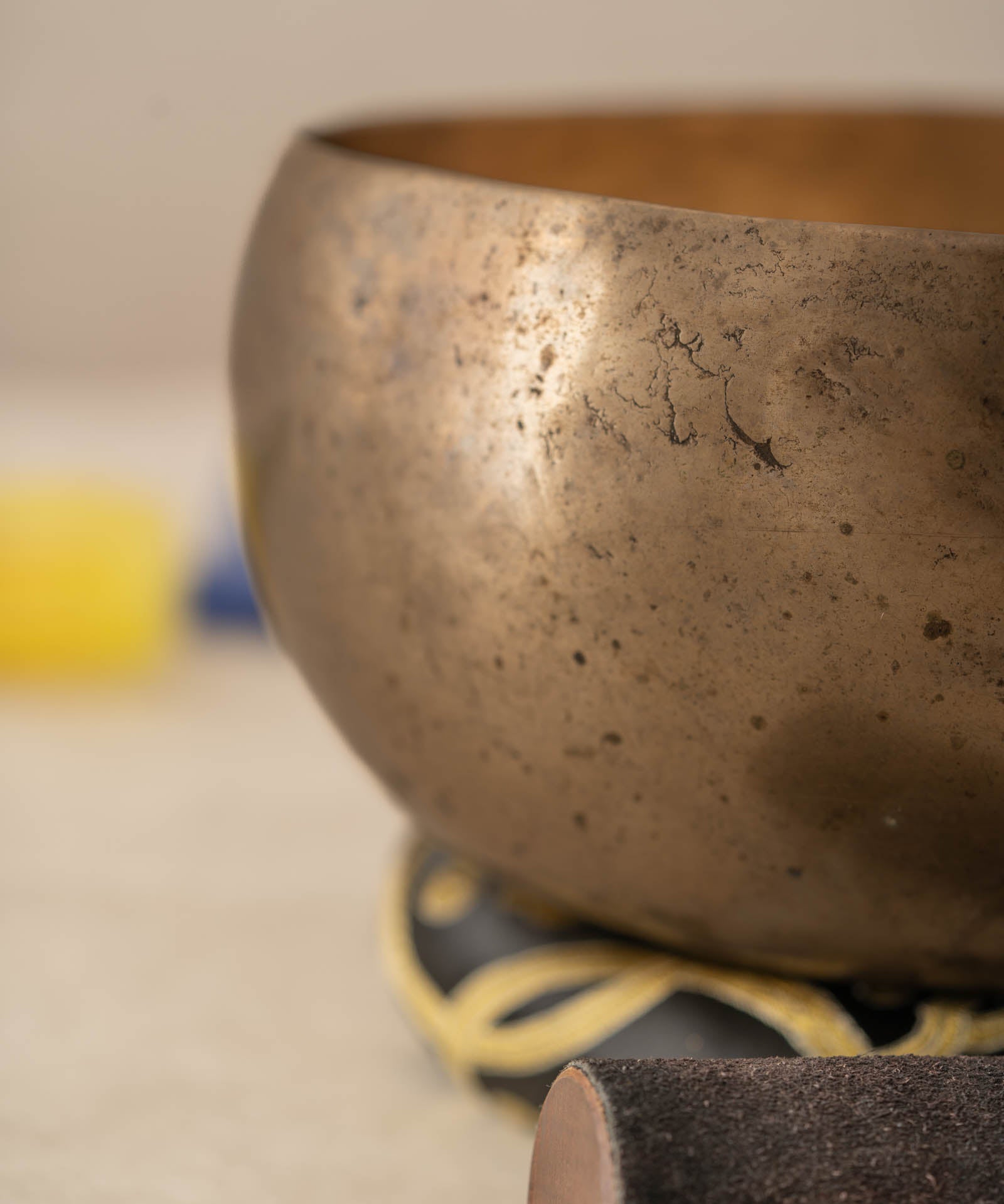 Handmade Kopre Bowl with C3 Root Chakra fundamental note and G4 Throat Chakra overtone for meditation, sound healing, and yoga.