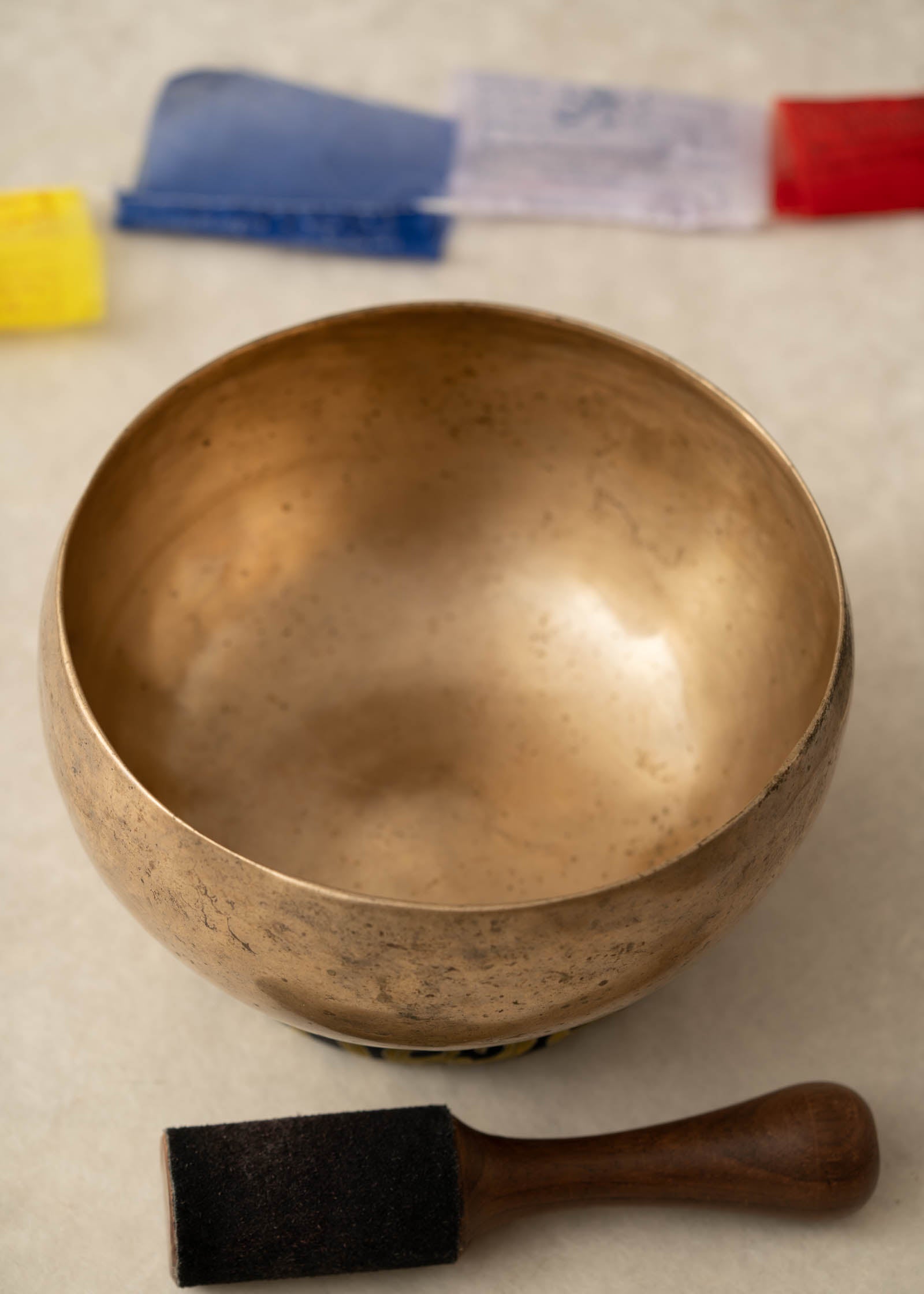 Handmade Kopre Bowl with C3 Root Chakra fundamental note and G4 Throat Chakra overtone for meditation, sound healing, and yoga.