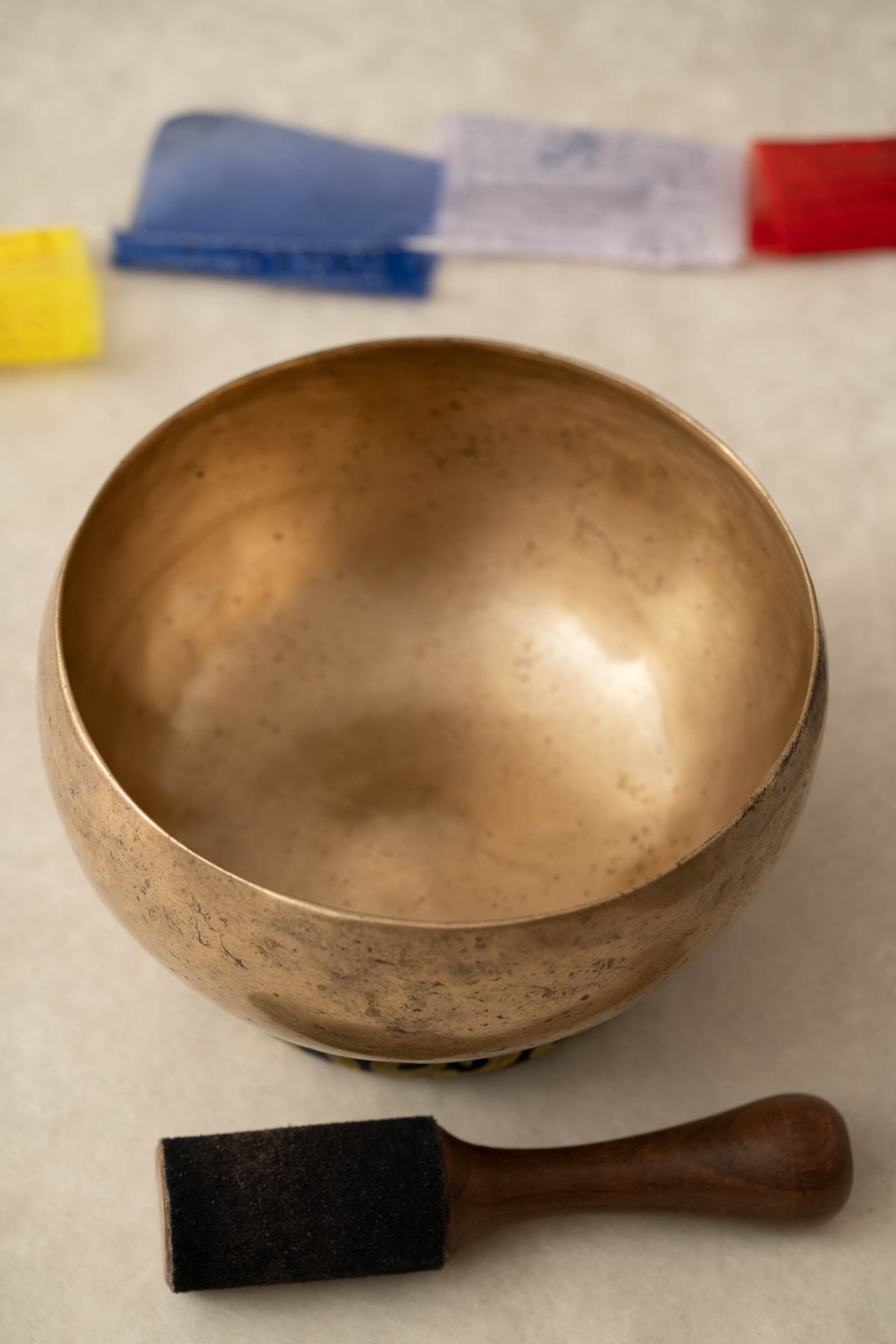 Handmade Kopre Bowl with C3 Root Chakra fundamental note and G4 Throat Chakra overtone for meditation, sound healing, and yoga.