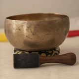 Handmade Kopre Bowl with C3 Root Chakra fundamental note and G4 Throat Chakra overtone for meditation, sound healing, and yoga.