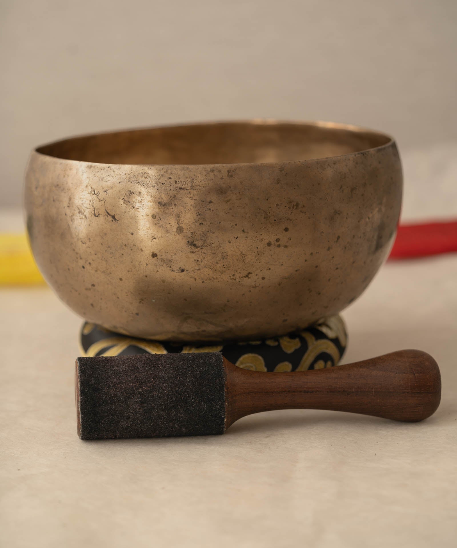 Handmade Kopre Bowl with C3 Root Chakra fundamental note and G4 Throat Chakra overtone for meditation, sound healing, and yoga.