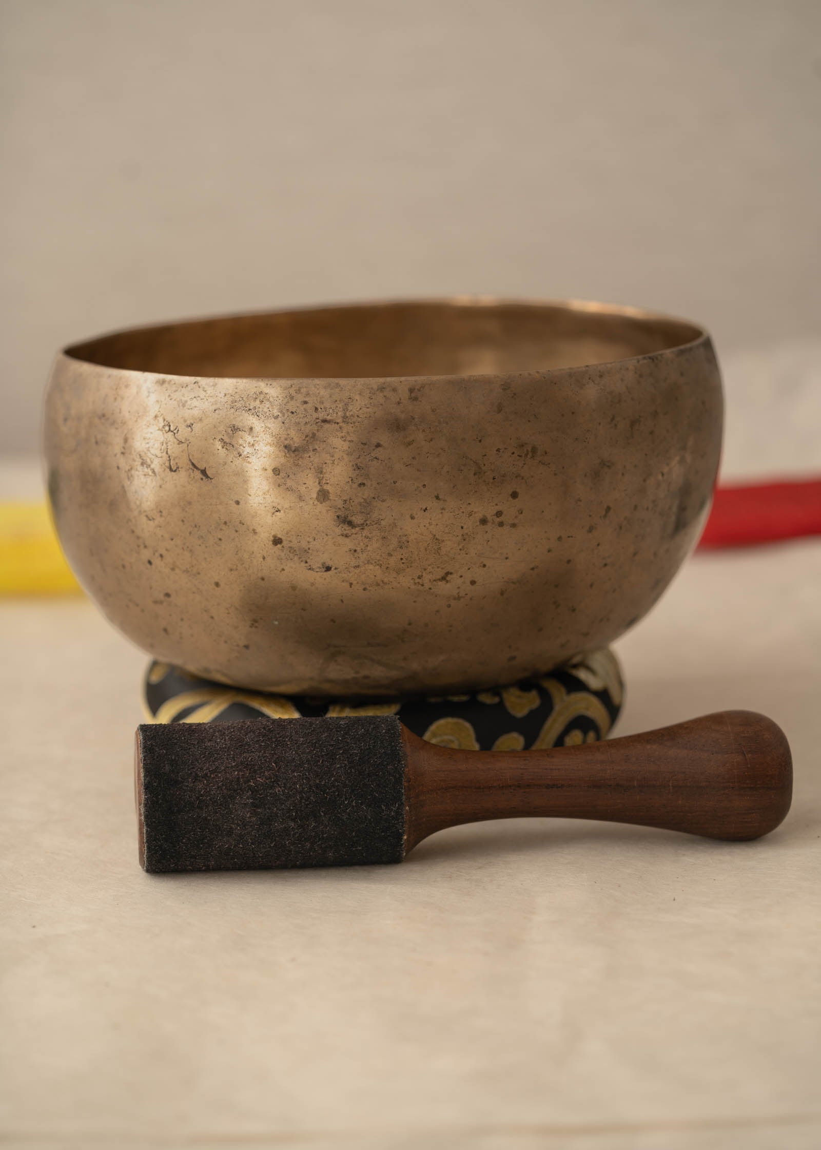 Handmade Kopre Bowl with C3 Root Chakra fundamental note and G4 Throat Chakra overtone for meditation, sound healing, and yoga.