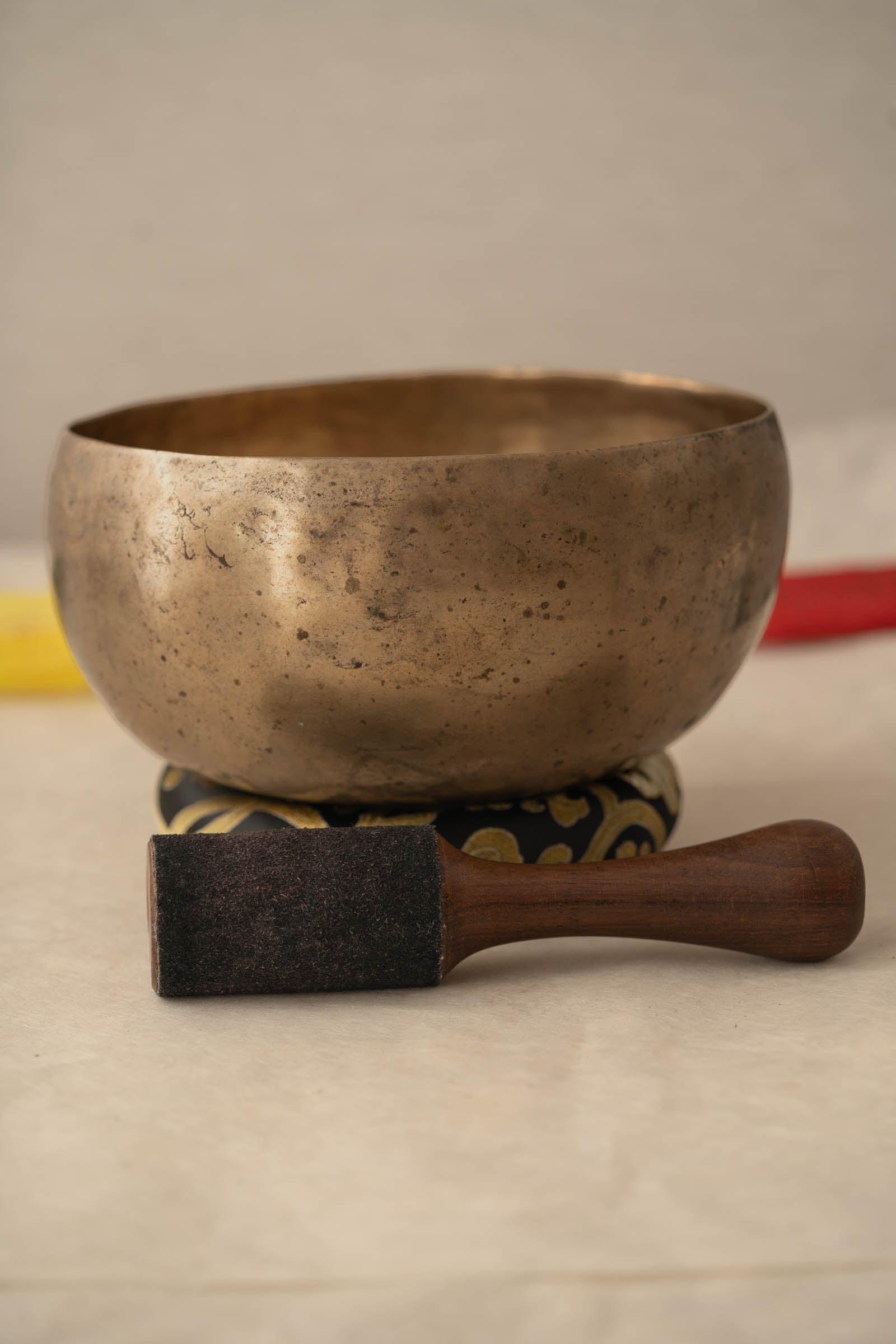 Handmade Kopre Bowl with C3 Root Chakra fundamental note and G4 Throat Chakra overtone for meditation, sound healing, and yoga.