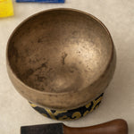 Handmade Kopre Bowl with F3 Heart Chakra fundamental note and C5 Root Chakra overtone for meditation, sound healing, and yoga.