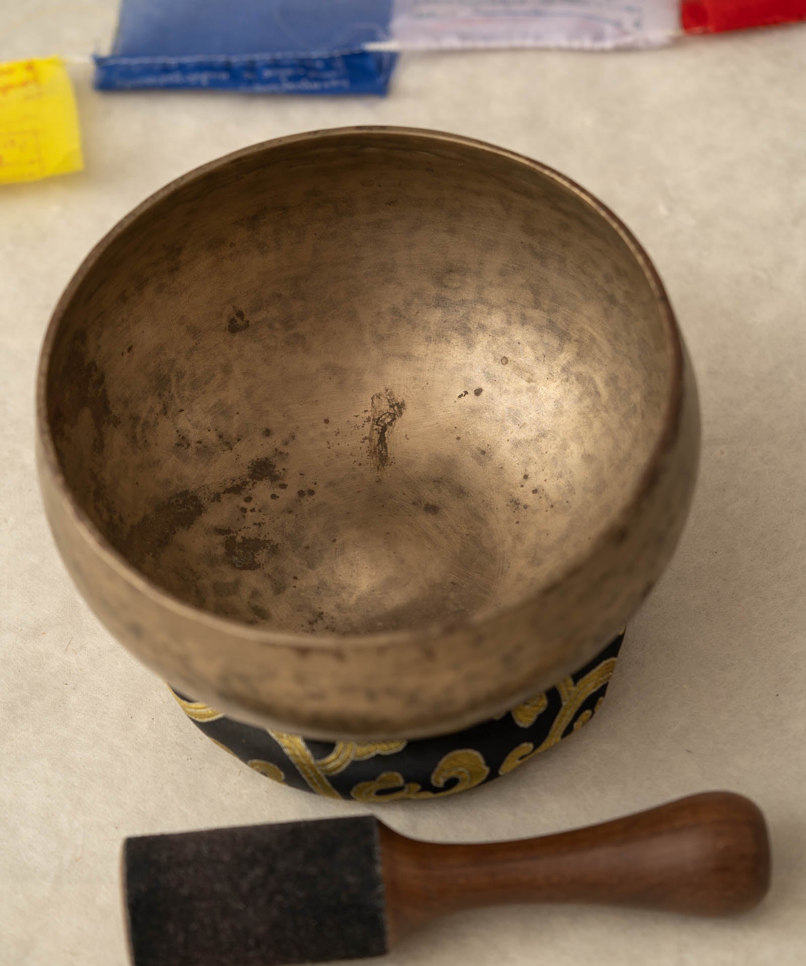 Handmade Kopre Bowl with F3 Heart Chakra fundamental note and C5 Root Chakra overtone for meditation, sound healing, and yoga.