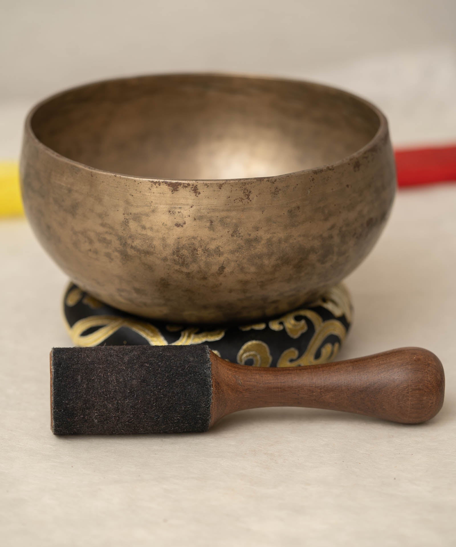 Handmade Kopre Bowl with F3 Heart Chakra fundamental note and C5 Root Chakra overtone for meditation, sound healing, and yoga.