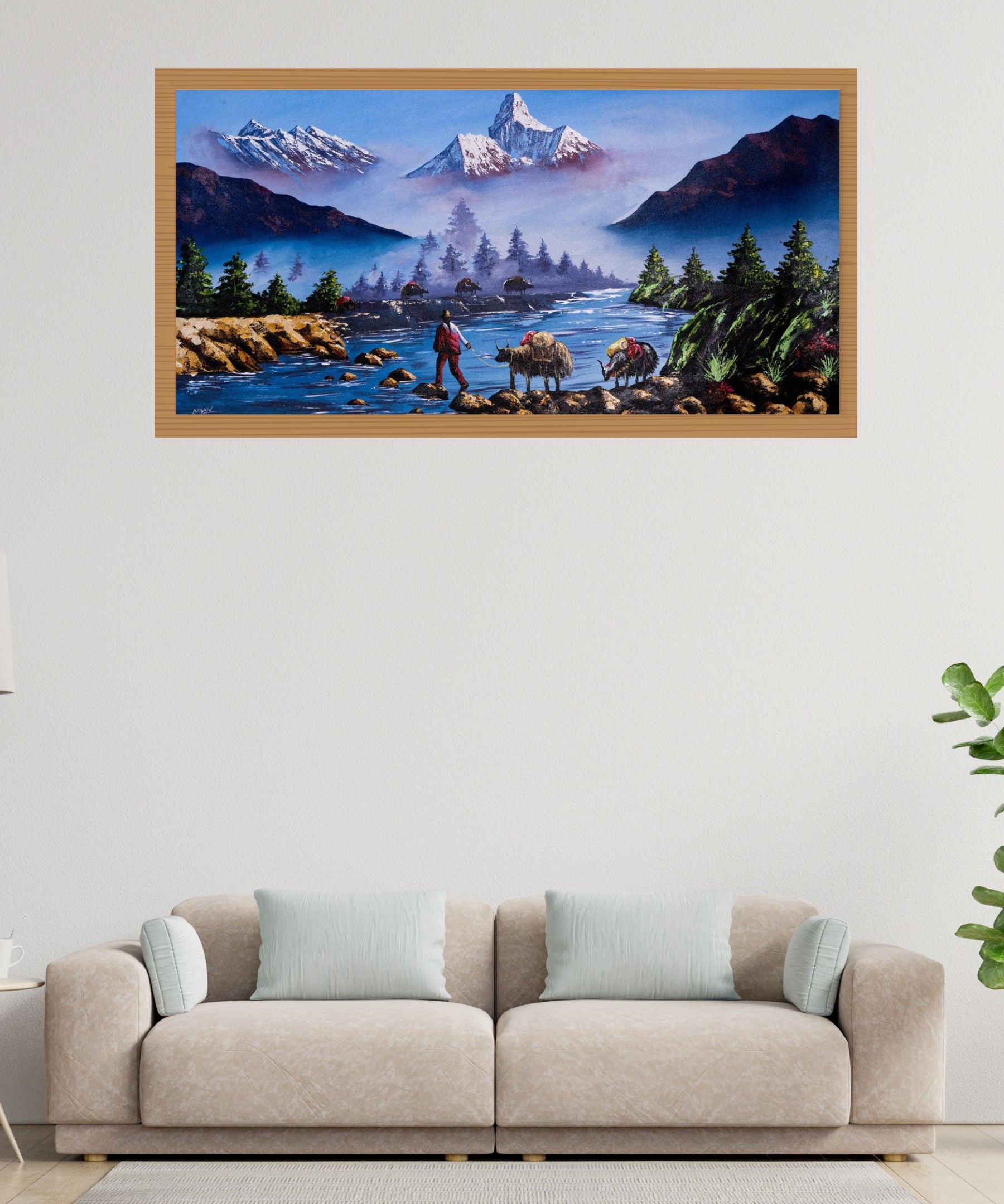 Mount Everest and Mt Ama Dublam Oil Painting - Himalayas Shop