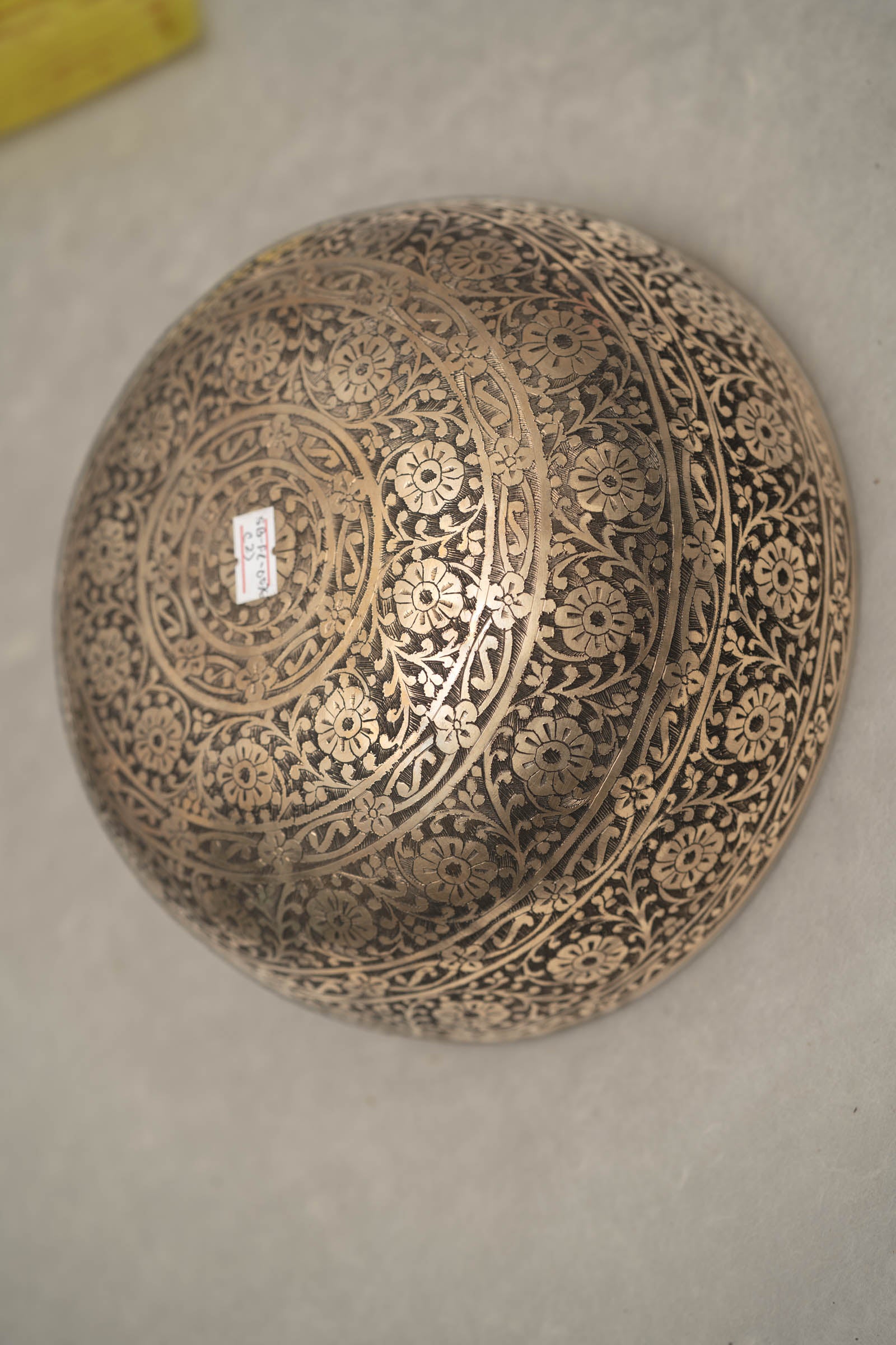 Full Lotus engraved  handmade Tibetan singing bowl with brass finish, wooden mallet, and cushion for Third Eye Chakra meditation