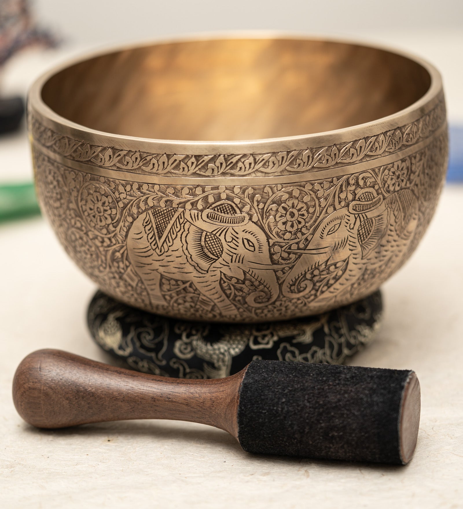 Carved Elephant Singing Bowl for Meditation