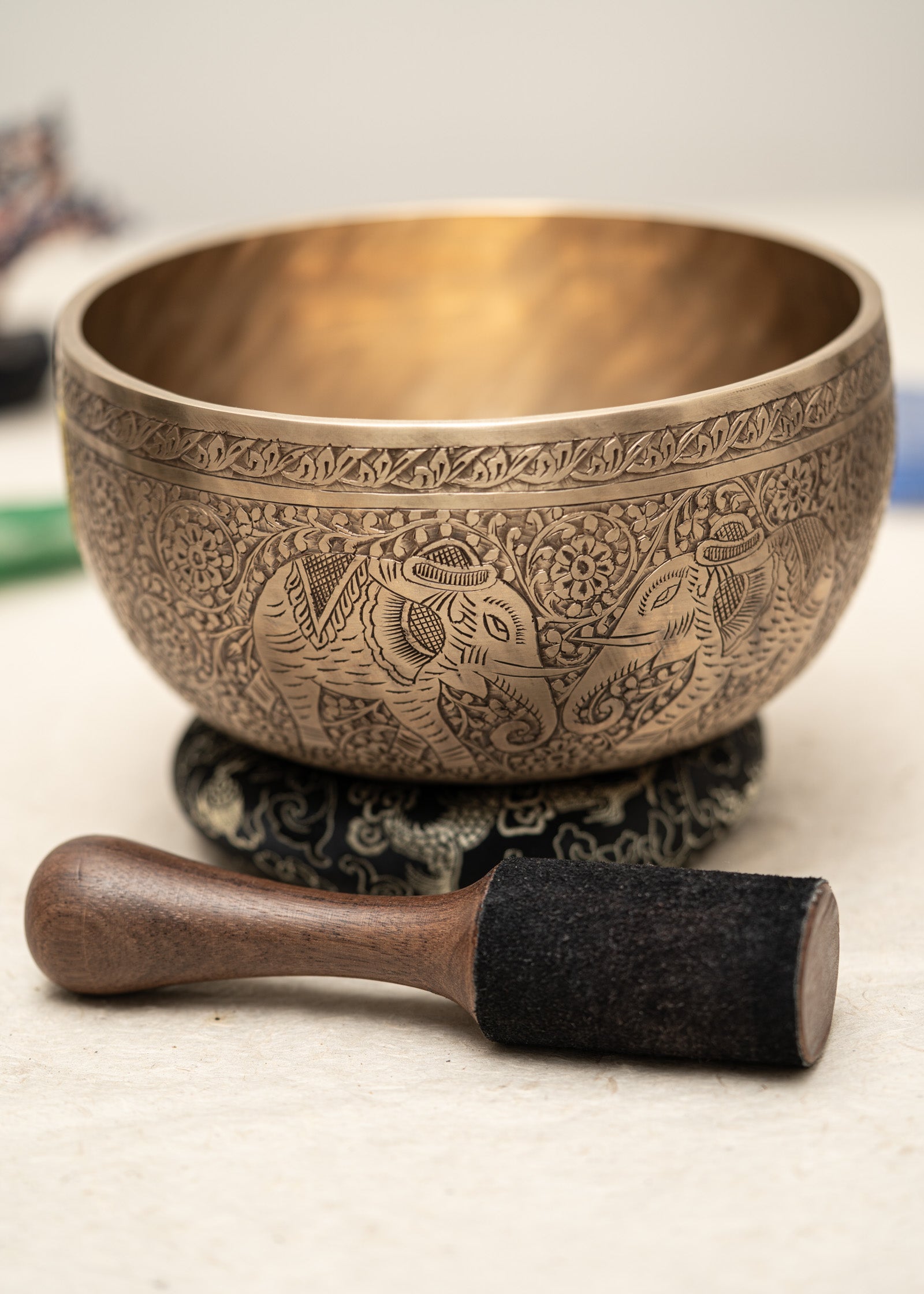Carved Elephant Singing Bowl for Meditation