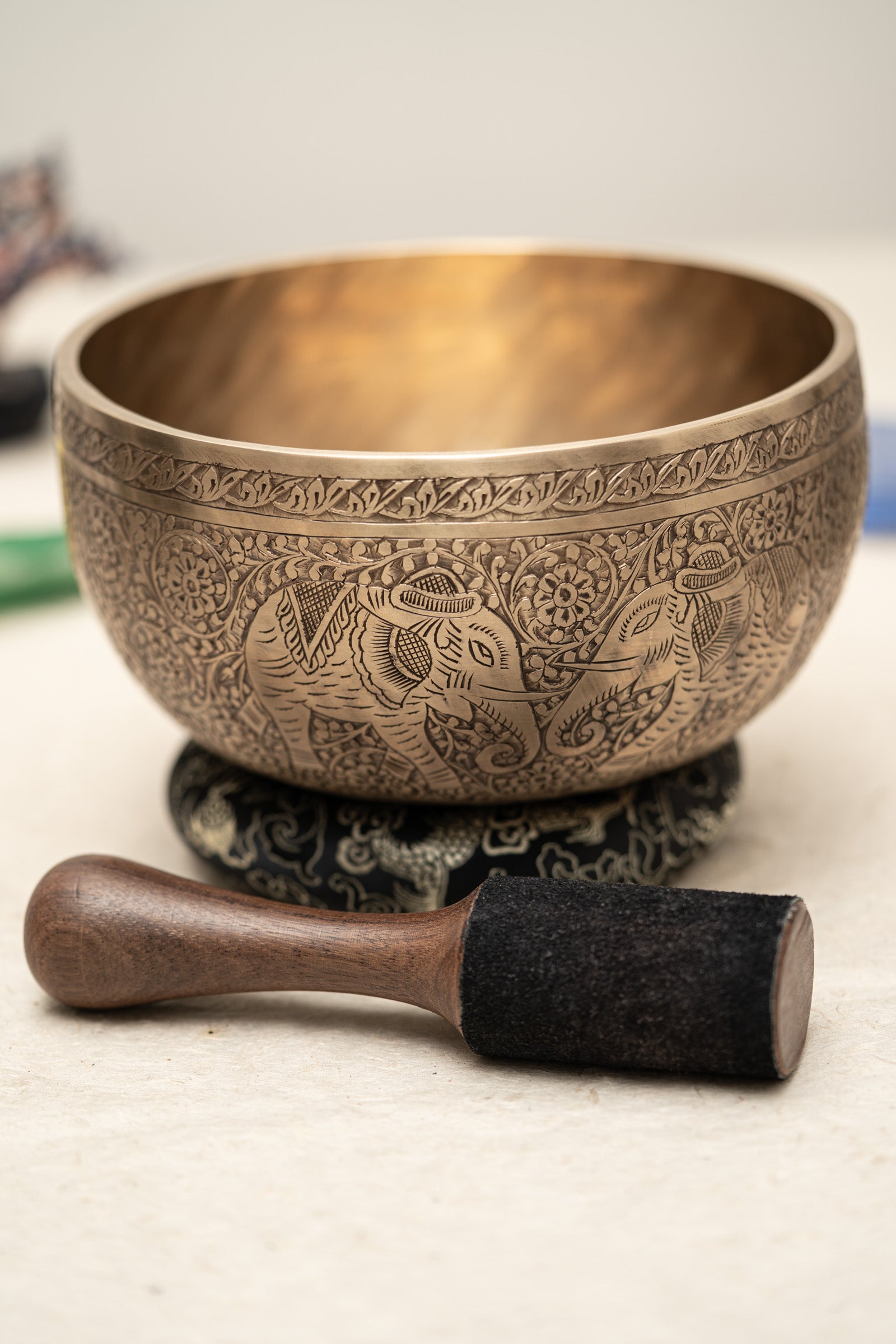 Carved Elephant Singing Bowl for Meditation