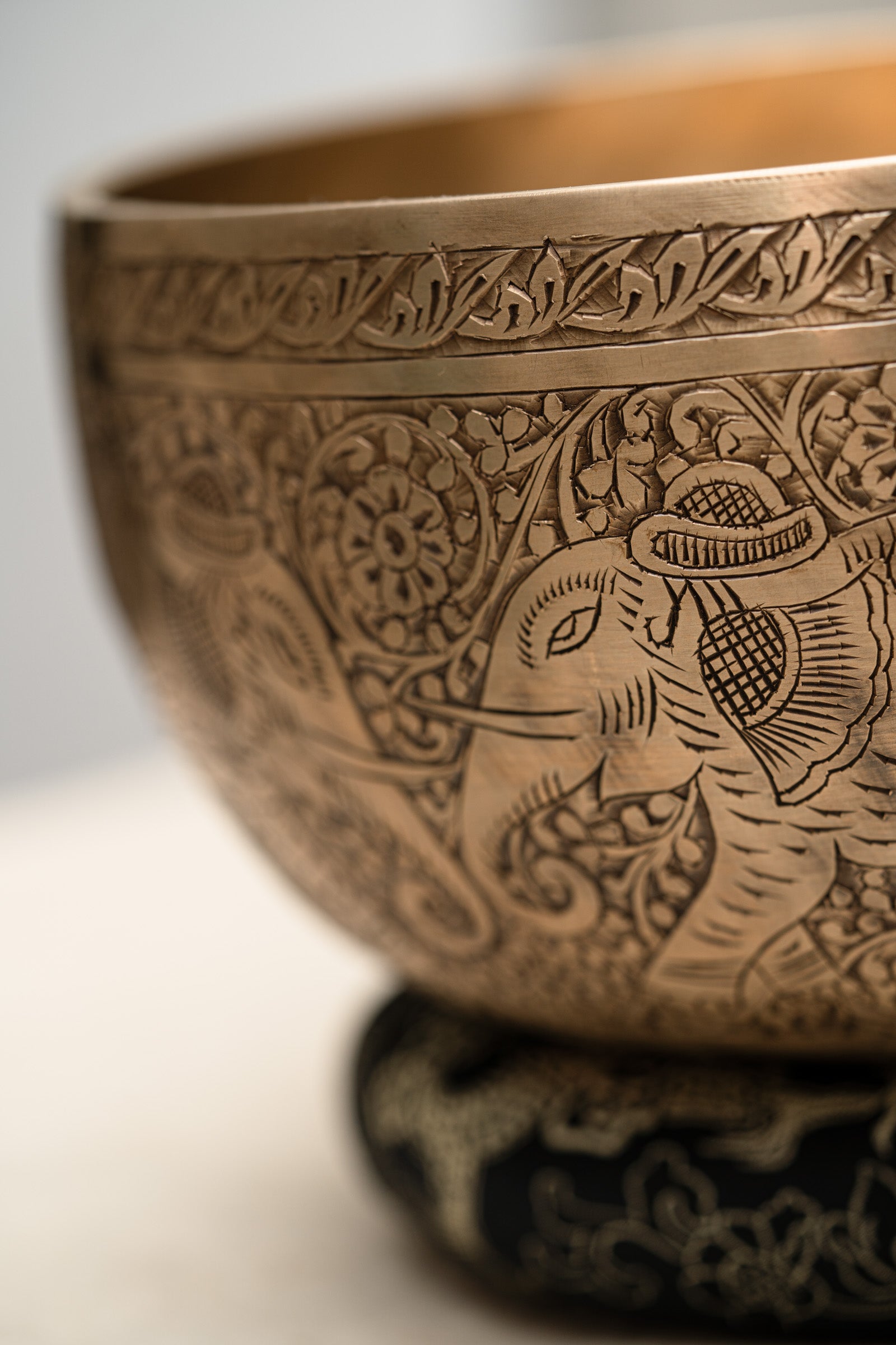 Carved Elephant Singing Bowl for Meditation