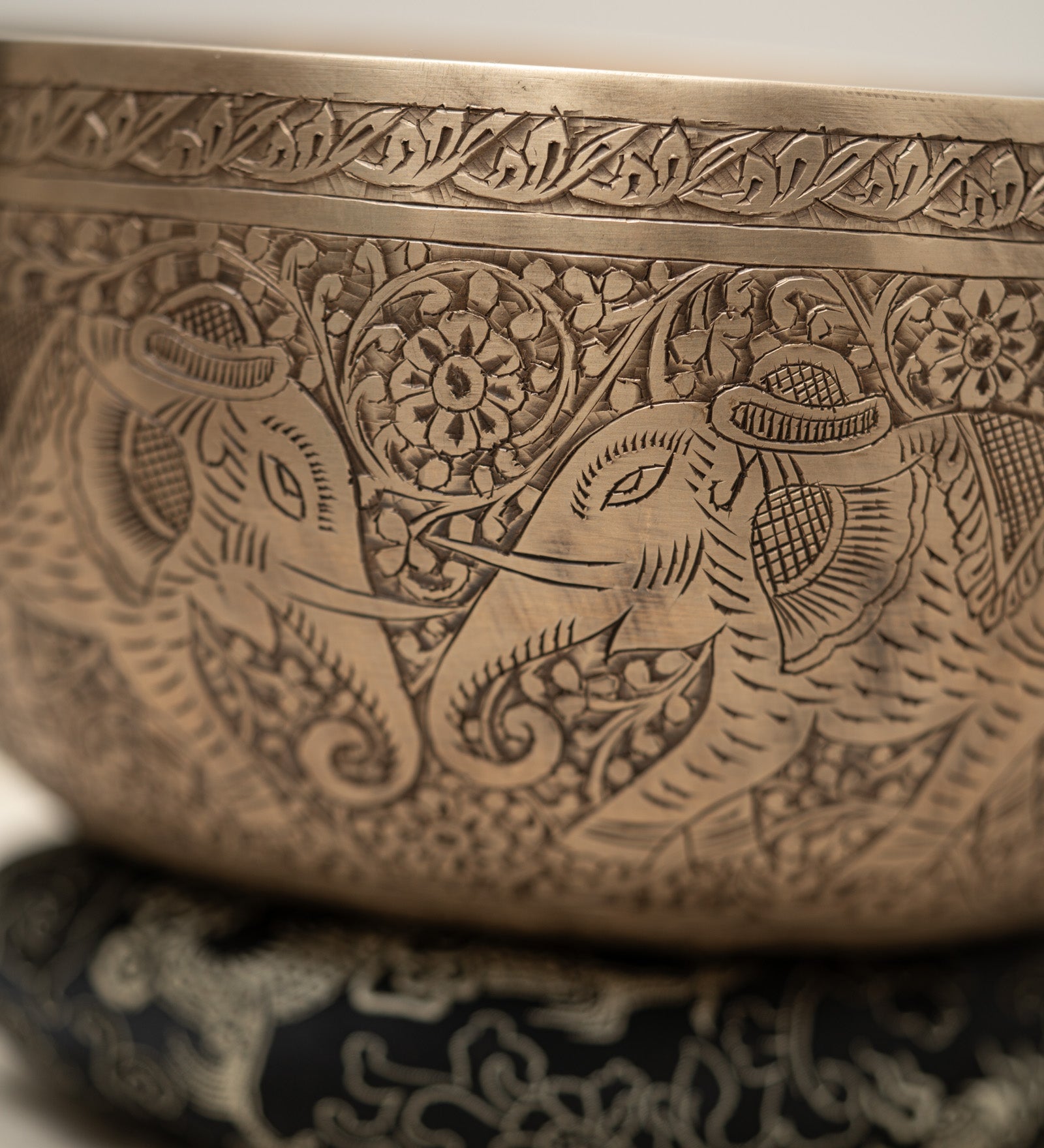 Carved Elephant Singing Bowl for Meditation