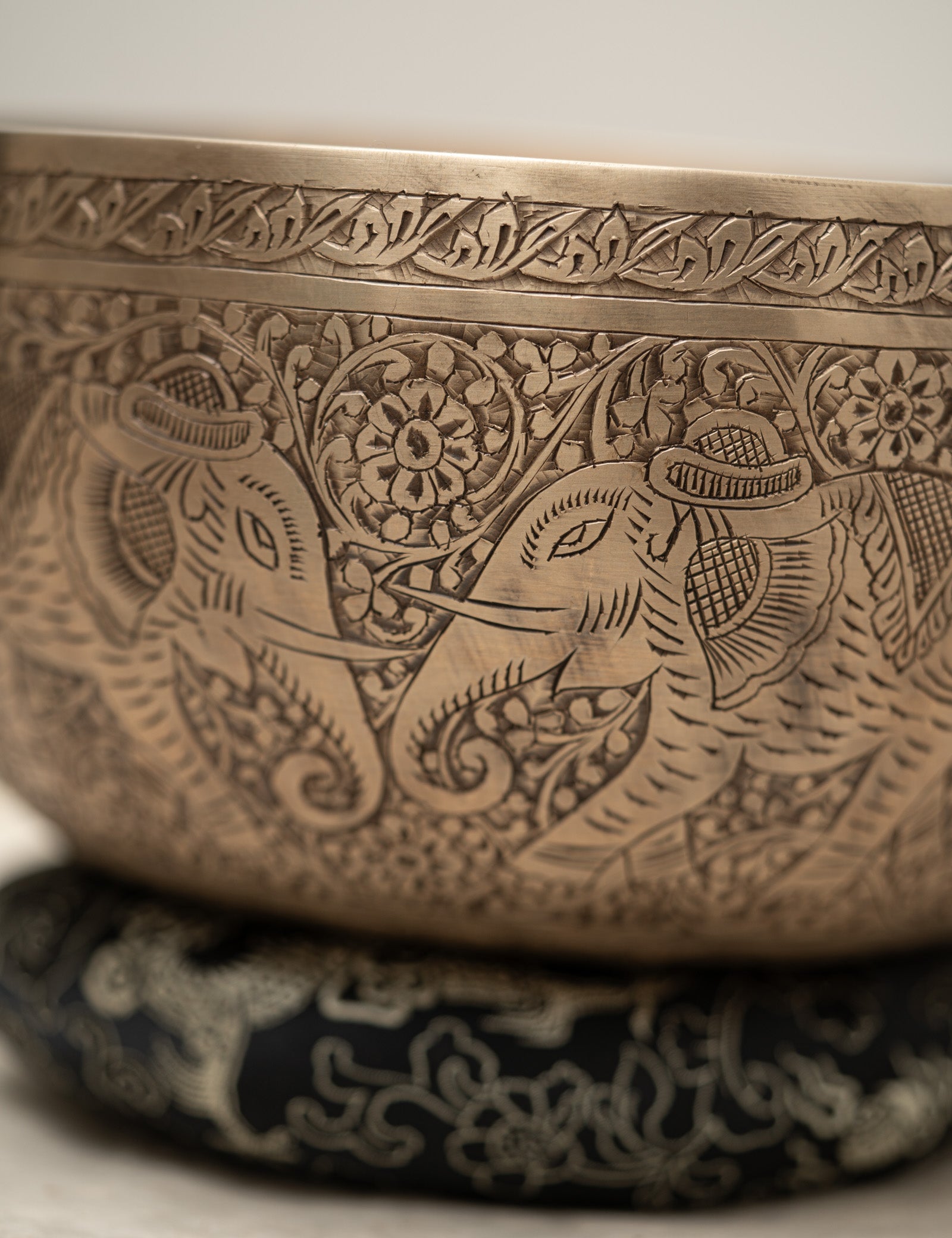 Carved Elephant Singing Bowl for Meditation
