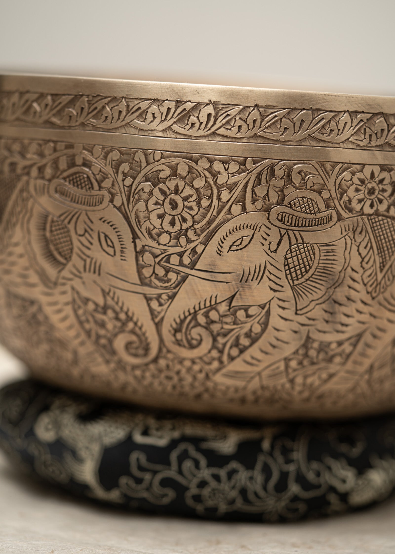 Carved Elephant Singing Bowl for Meditation