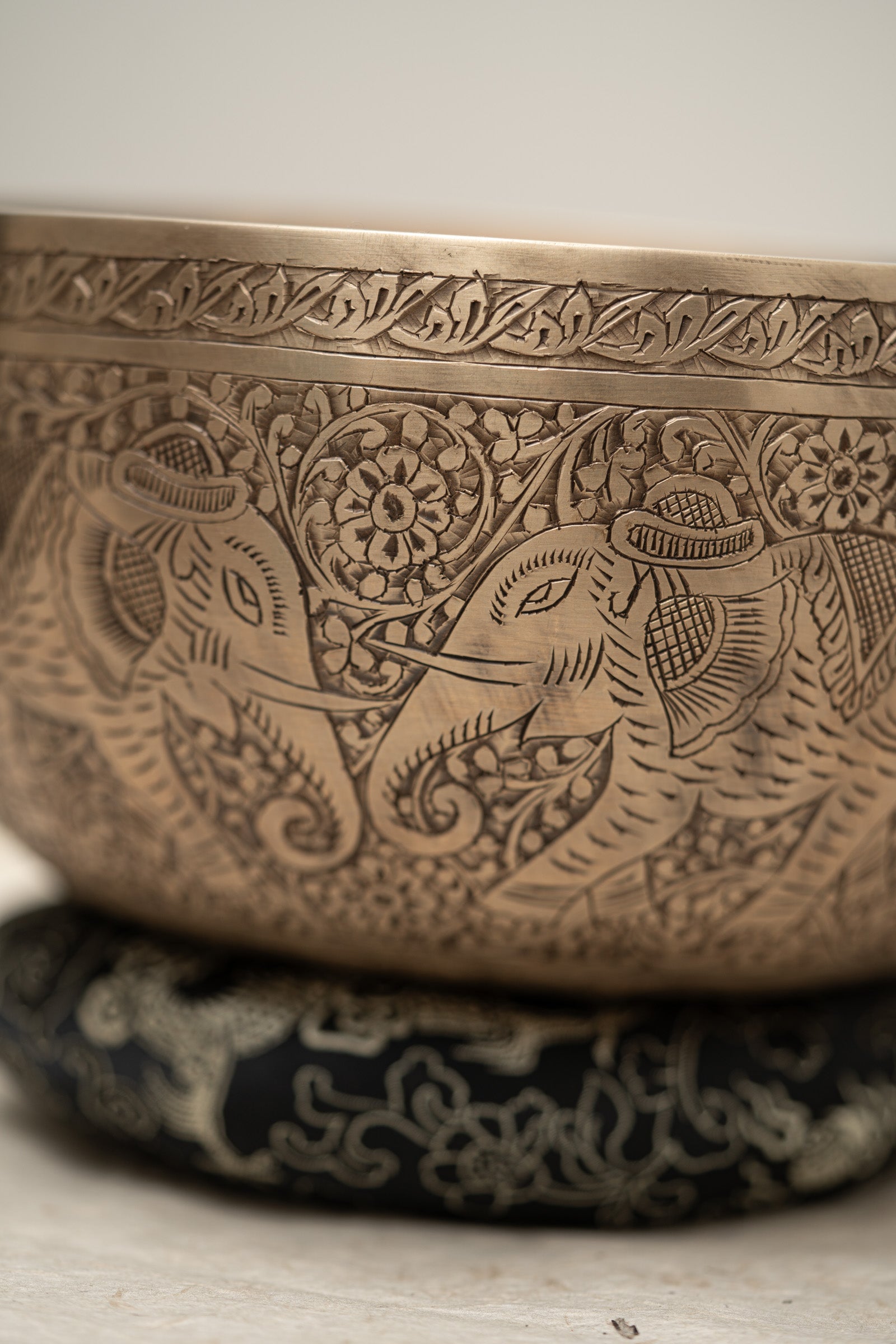 Carved Elephant Singing Bowl for Meditation