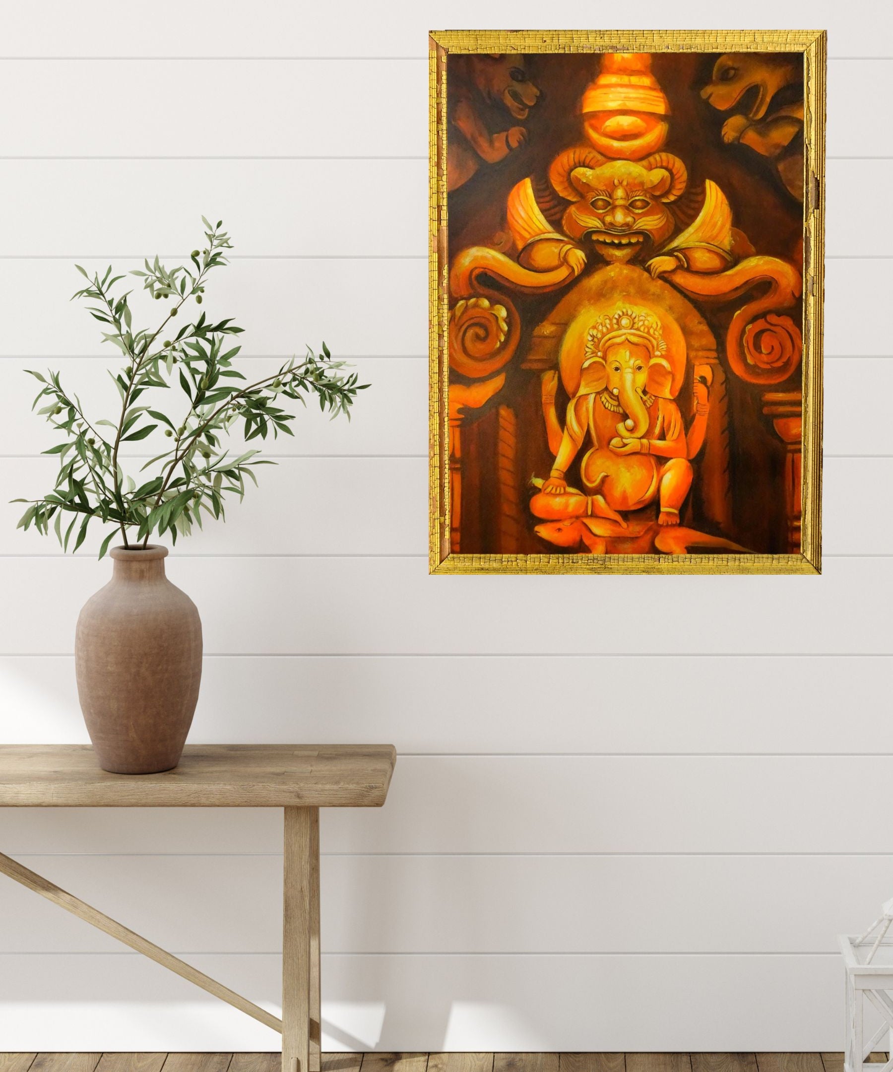 Handpainted oil painting of Lord Ganesh.